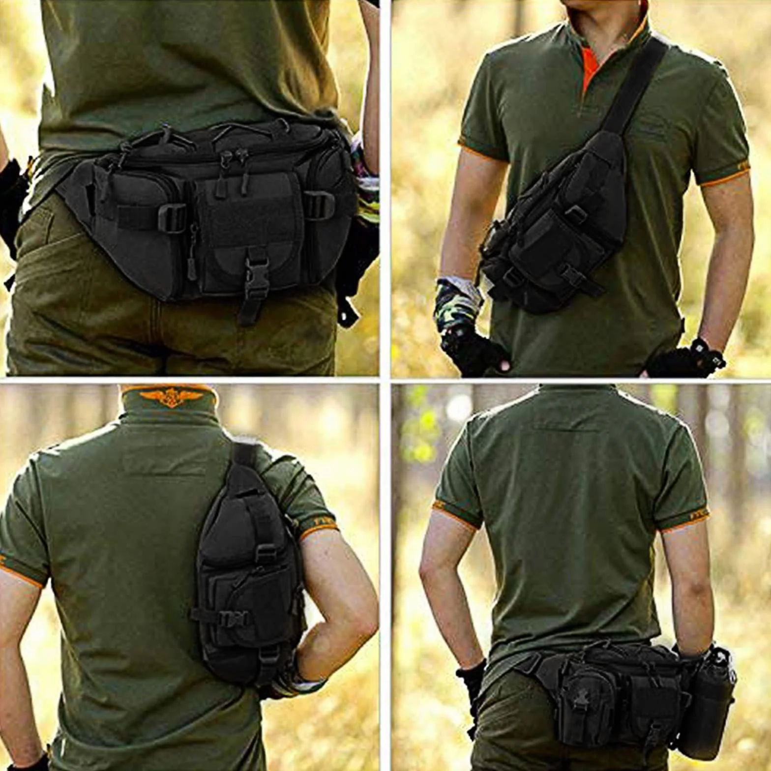 Huntvp Bolsa Riñonera Mochila Bandolera Táctica Impermeable 2 Vías Aire Libre Senderismo