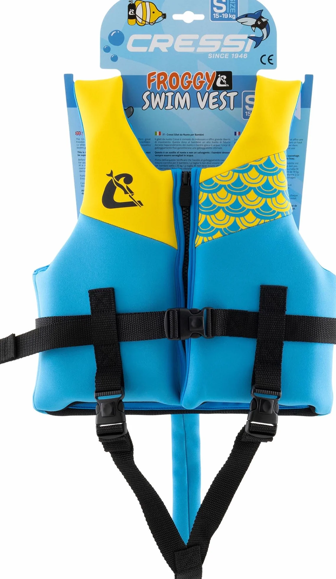 CRESSI Froggy Neoprene Swim Vest - Chaleco de Natación para Niños Equipado con Dos Asas - Una Ayuda Excelente para Flotar y Mantener el Equilibrio en el Agua