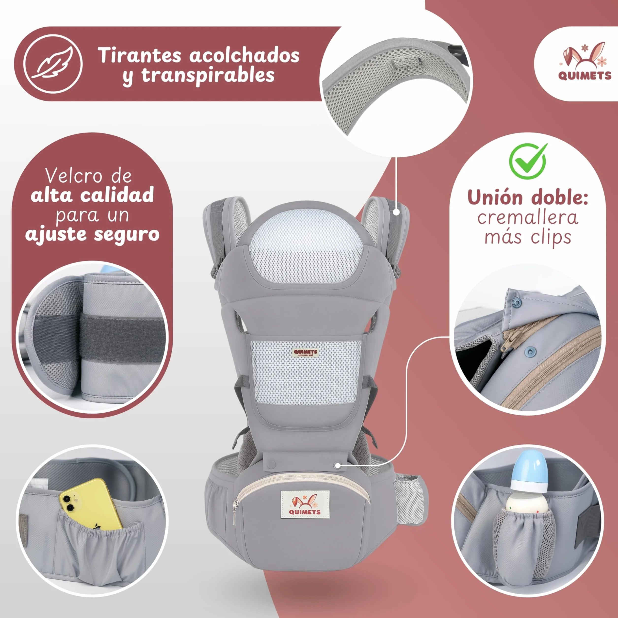 Mochila Portabebés 6 en 1 Recién Nacido Transpirable Ergonómica Suave Ligera
