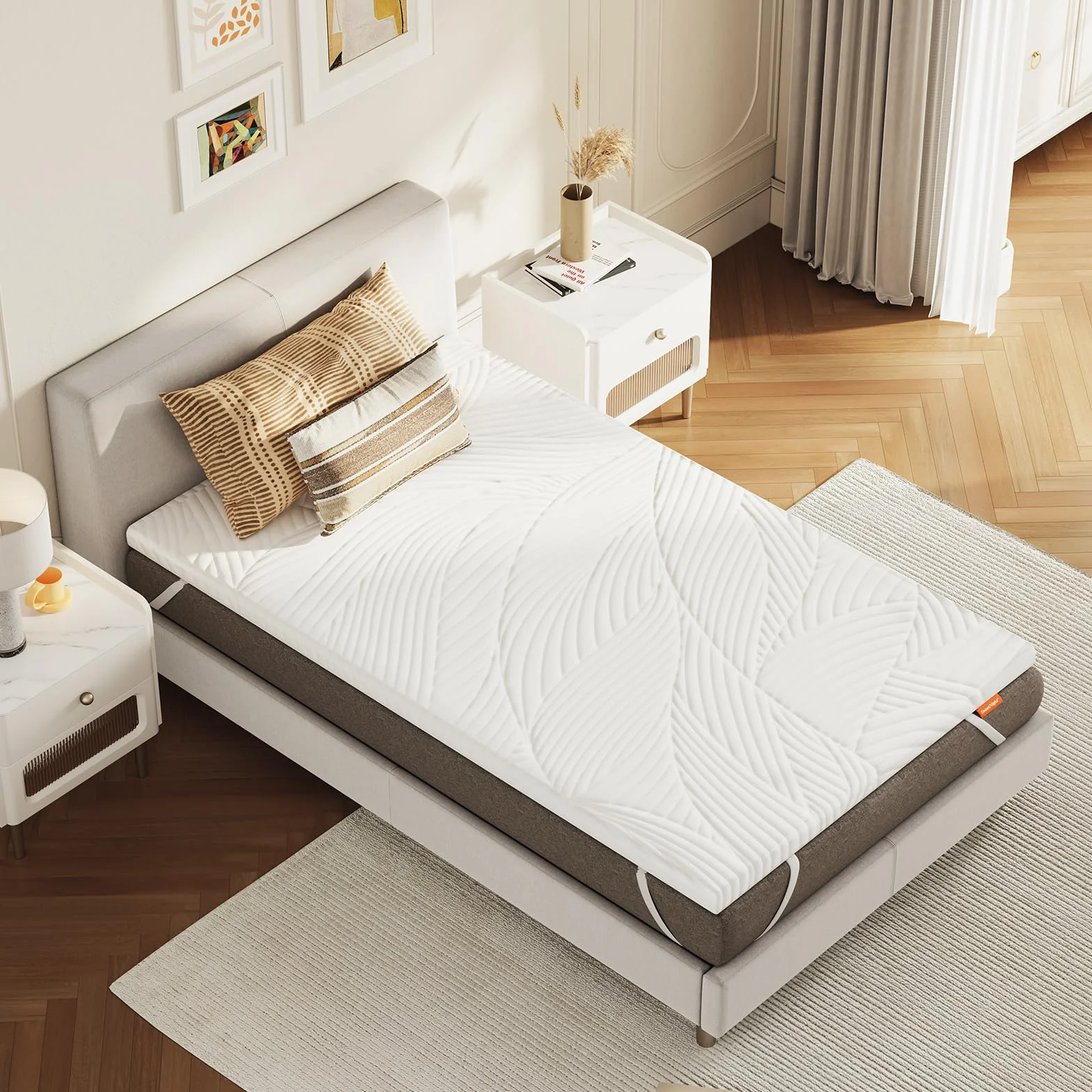 Sweetnight Topper Colchón de Espuma Viscoelástica en Gel 90x190 cm, Grosor de 5 cm, con Funda Extraíble y Lavable, Sobrecolchón de Memory Foam 90x190x5cm, con Correas Elásticas, Blanco