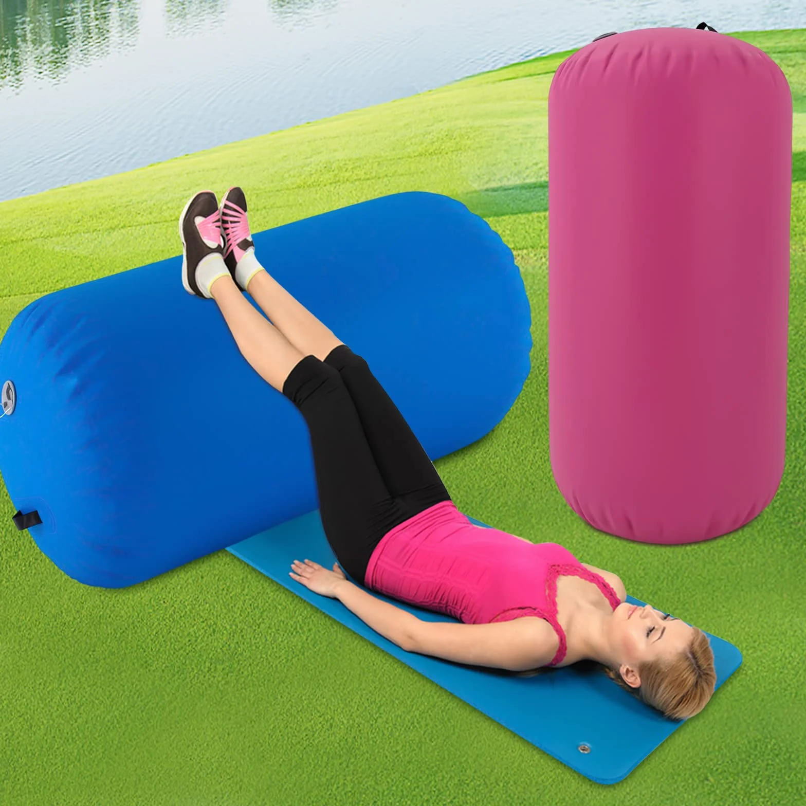 Rodillo hinchable para gimnasia, 100 x 80 cm, con bomba de aire eléctrica