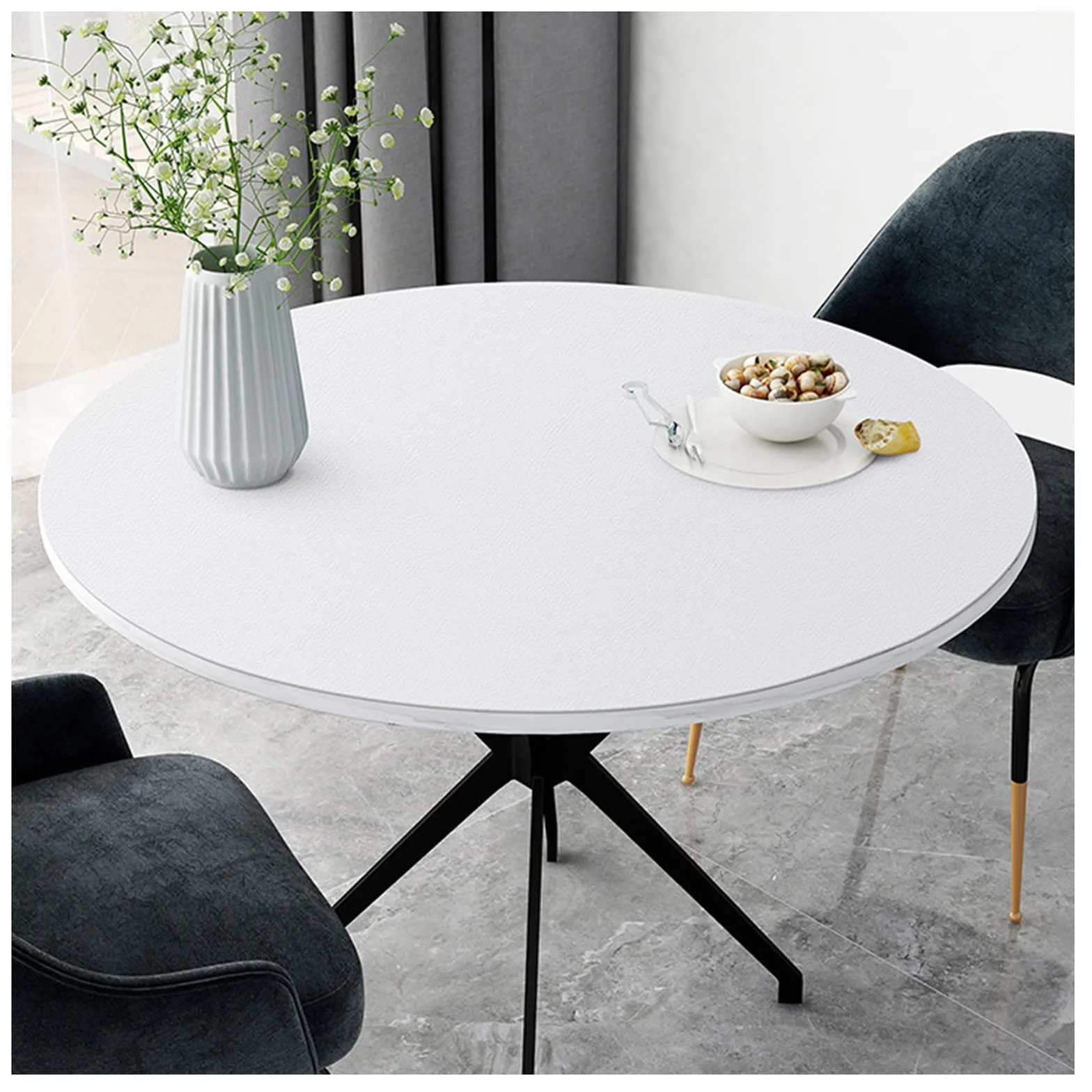 Mantel Mesa Antimanchas | Mantel Cuero de Mesa Redondos | Mantel Impermeable | 1,5 mm de Espesor Tapete Protector Mesa Comedor |Mantel Mesa Cocina | Fácil de Limpiar | (Size:60 cm,Color:Negro)