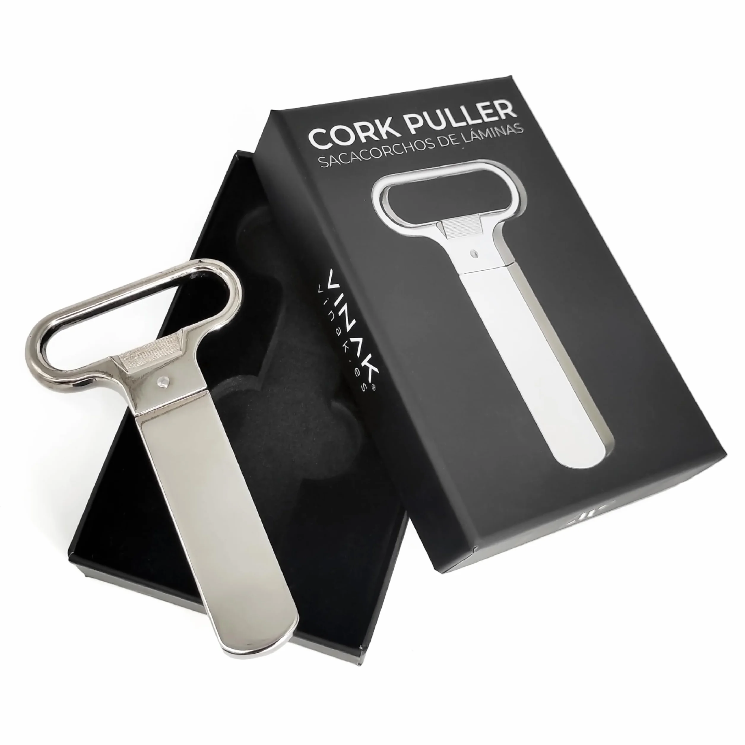 VINAK - Sacacorchos clásico de láminas | Abridor de vino de corchos viejos o rotos | Fabricado en acero cromado. Incluye estuche perfecto para regalo | Abrebotellas profesional