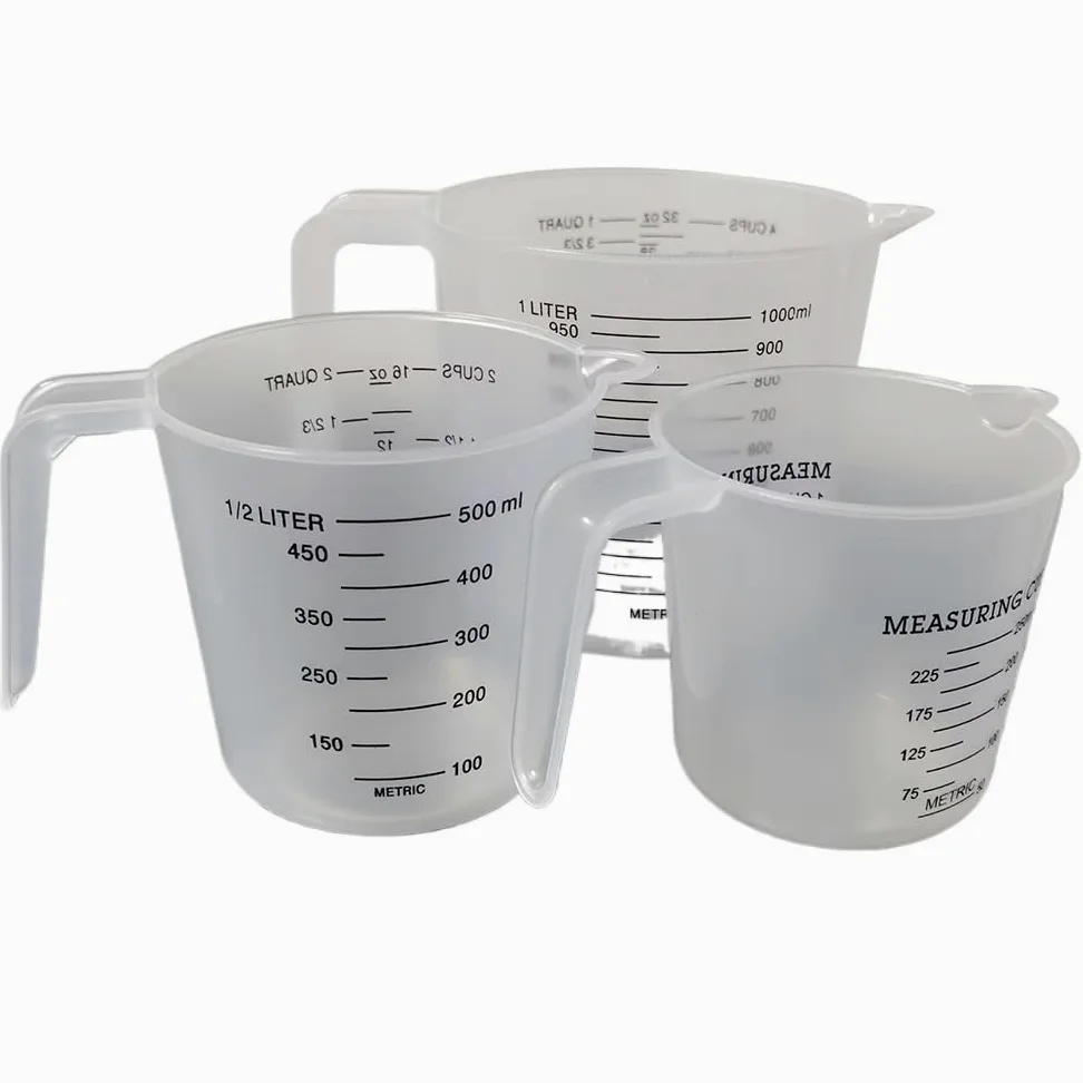 Juego de vasos medidores de plástico de 3 piezas - Vasos graduados con tapa for una medición precisa de líquidos - 1000 ml, 500 ml, 250 ml(3Pcs 250ml)
