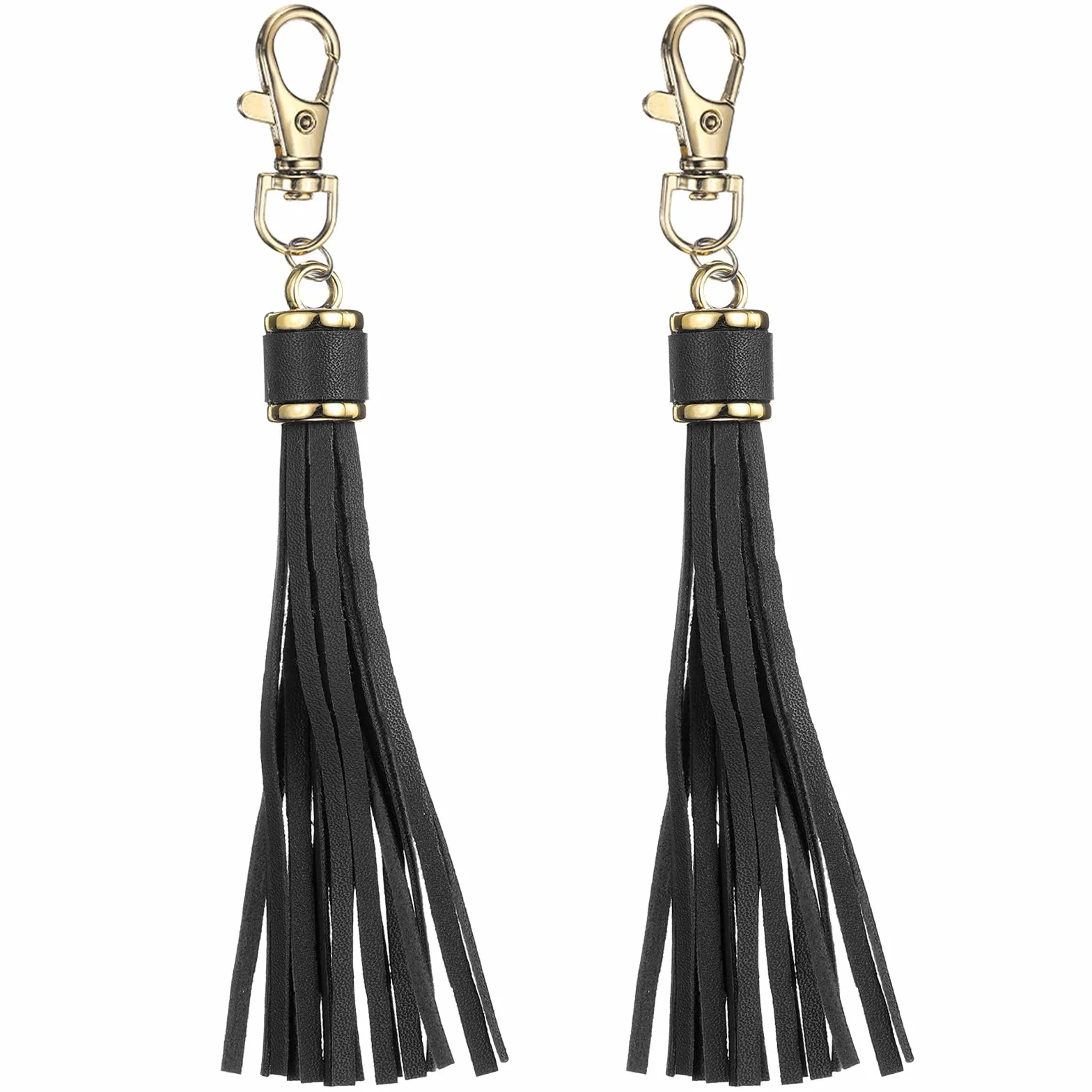 QUARKZMAN 2 Piezas De Borlas De Cuero PU, Llavero De Borla Encanto De 6 Pulgadas con Giratorio De Langosta para Fabricación De Joyería, Bolso Manual, Manualidades DIY, (Negro)