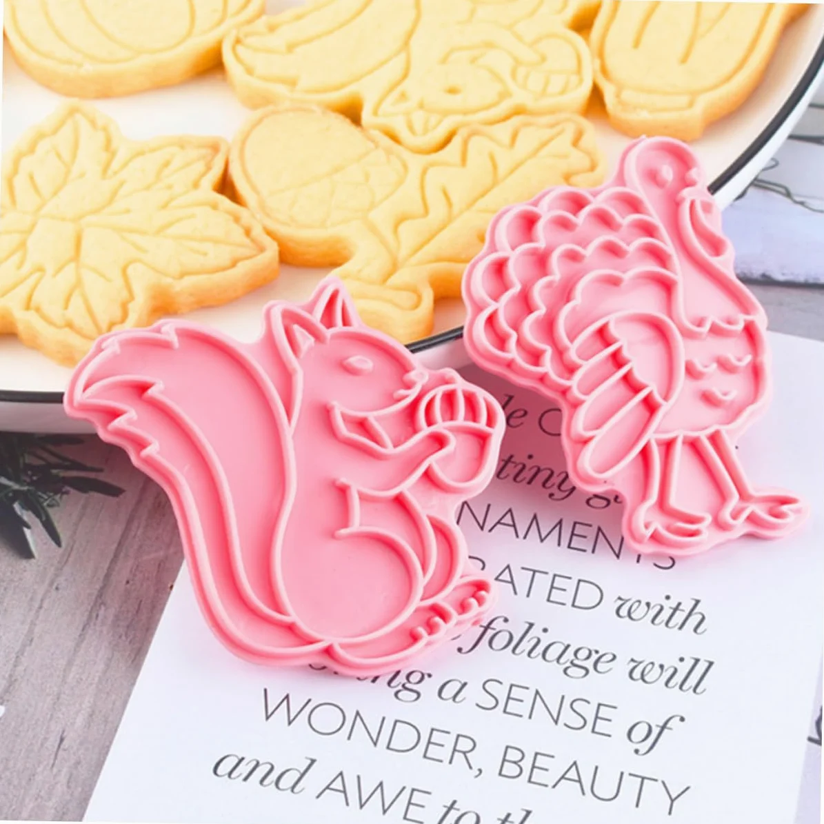 TOPBATHY 18 Piezas Cortadores De Galletas De Acción De Gracias Sello De Galleta De Acción De Gracias Molde Dulce Cortador De Forma De Galleta Moldes Para Galletas De Hojas Rosa Páginas