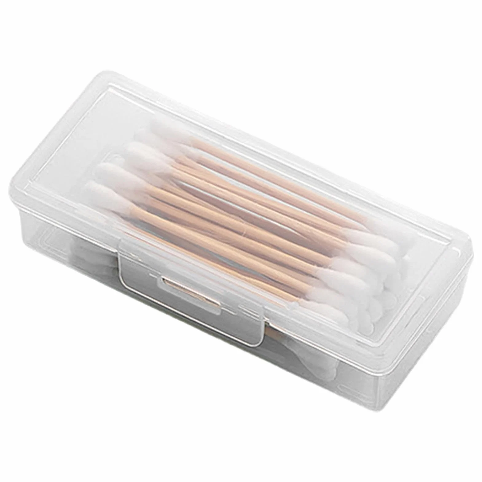 Hisopo de algodón – Organizador de soporte para uso de tocador, estuche de almacenamiento portátil transparente con compartimento compacto y recipiente de accesorios de baño para palillos de oídos