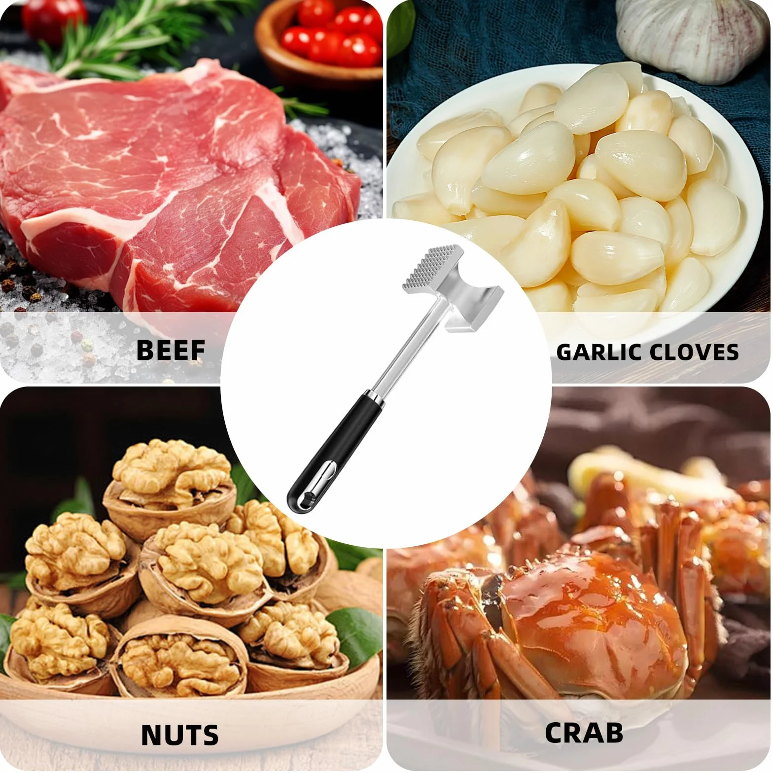 Martillo Carne de Cocina de 27 cm en Acero Inoxidable – Ablandador de Carne de Doble Cara Antiadherente para filetes, chuletas, Cerdo y Pollo