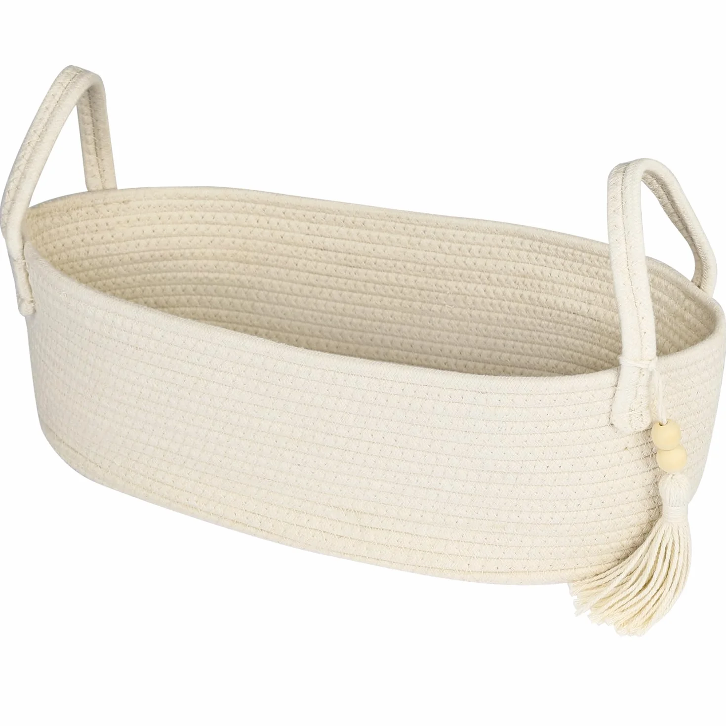 HMF Cesta de almacenamiento para baño, cesta para papel higiénico de algodón, 38,5 x 15,5 x 14 cm, color crema