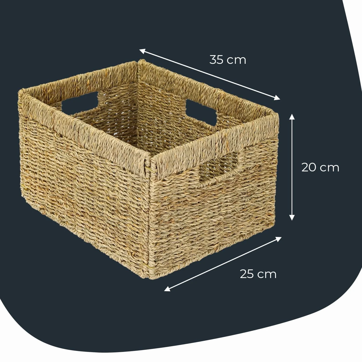 Cesta de almacenamiento compatible con estantería Billy, trenzada de hierba marina, juego de 2, 35 x 25 x 20 cm, Natural