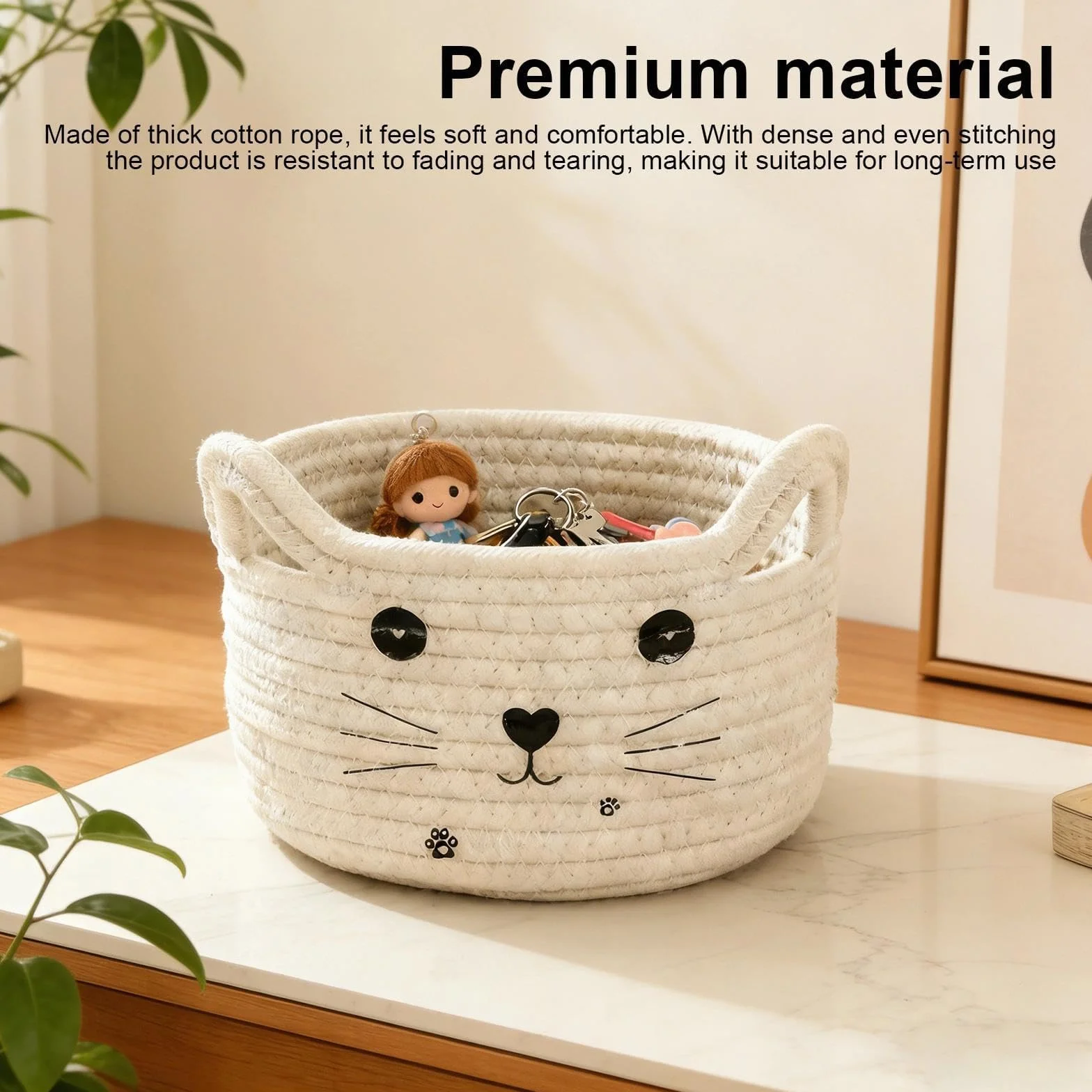 Cestas Almacenaje Pequeña Forma de Gato Cajas Organizadoras Baño 21cm Blanca Storage Basket