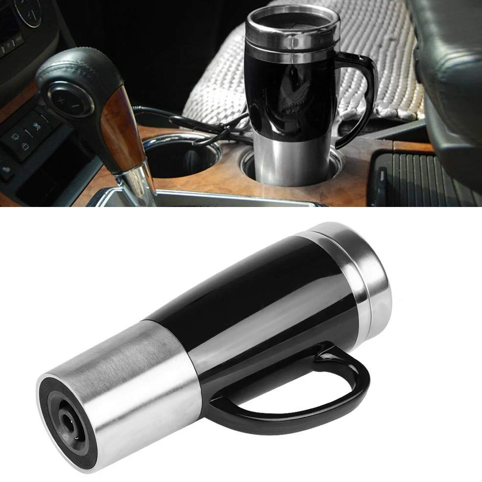 Taza Calefacción Eléctrica, Calentador Coche Portátil 450 ml, Botella Té Café Multifuncional para Conductores Viajeros Oficinistas en Carretera Camping