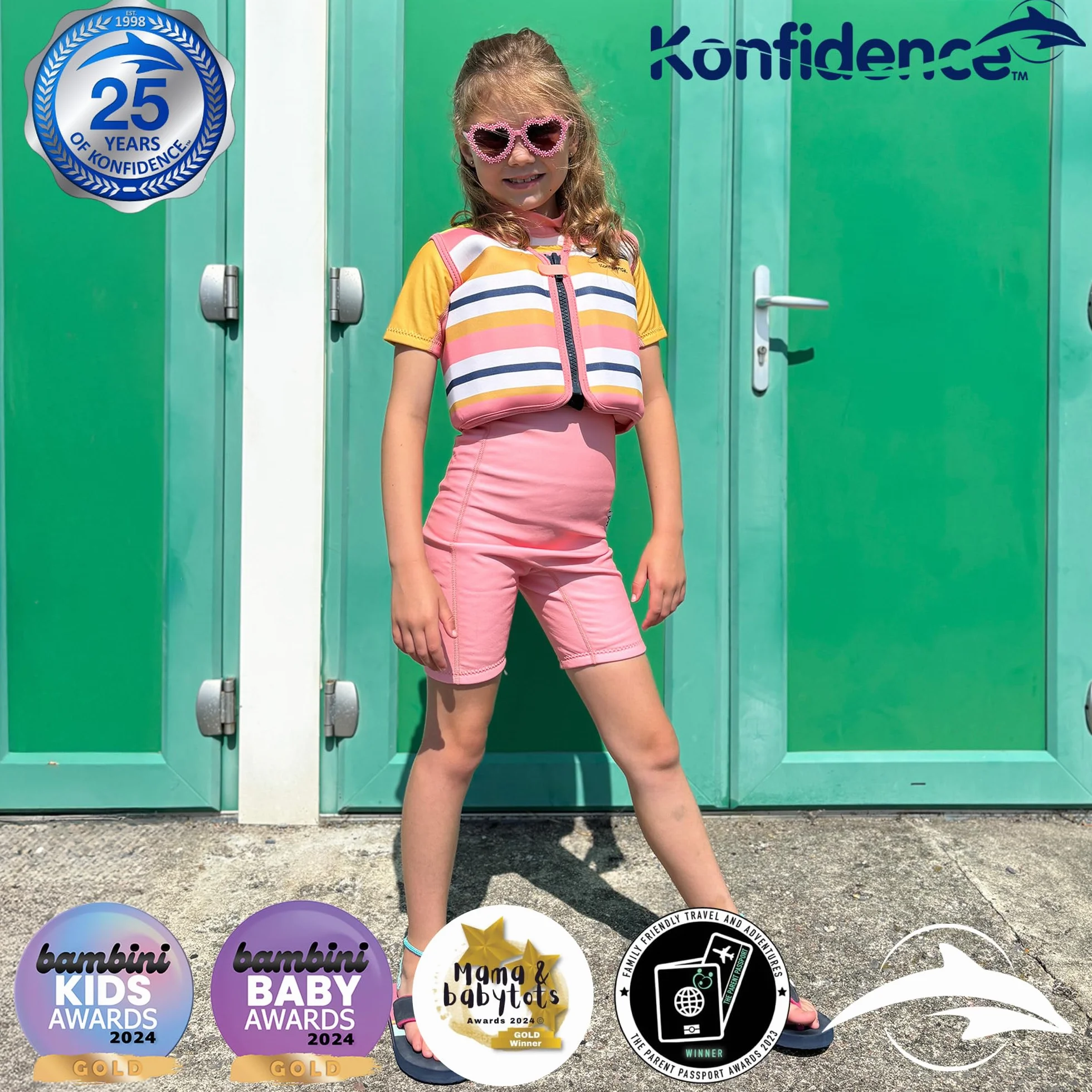 Konfidence Swim Jacket - Chaleco de Natación Premium con Correa de Seguridad Desmontable para Niños | Flotabilidad Ajustable | Cumple con CE | Aprobado por Escuelas