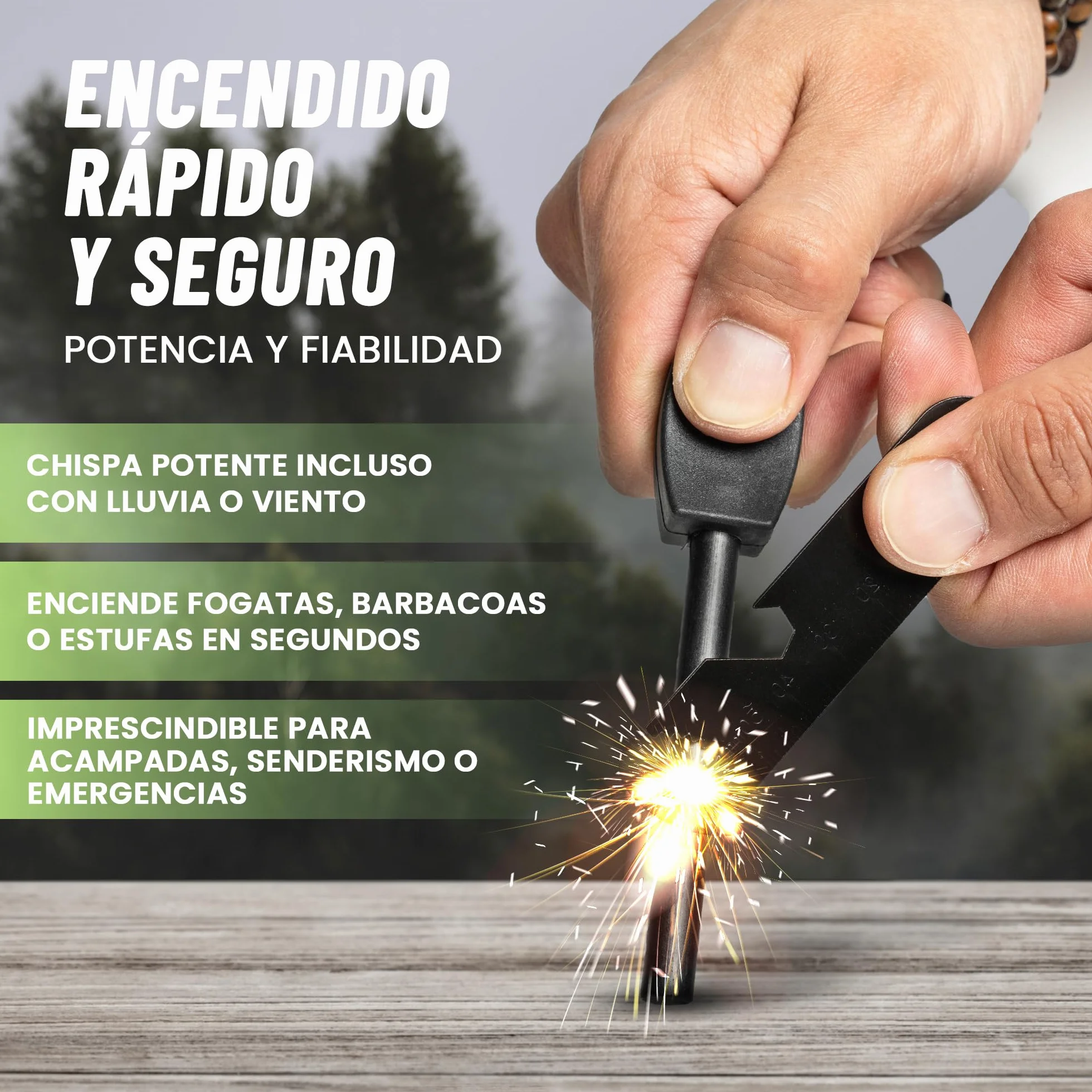 Pedernal Supervivencia Profesional - Arrancador de Fuego de Acero 20.000 Usos para Acampada