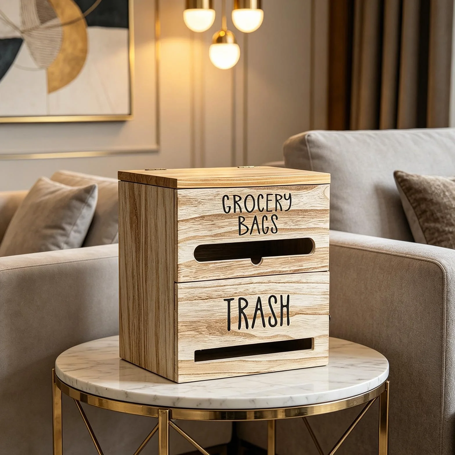 Milageto Dispensador de Bolsas de Basura de Pared, Organizador de Almacenamiento de Madera para Bolsas de supermercado, Ideal para Cocina, Oficina, encimera, Marrón Claro