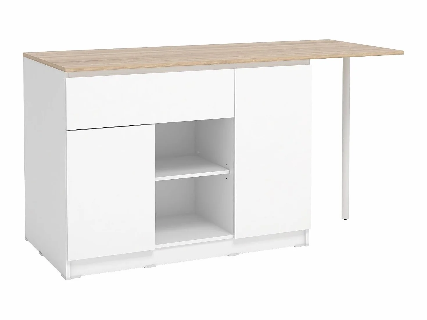 Venta-Unica - Isla Central de Cocina con 2 Puertas, 1 cajÛn y 2 estantes - Blanco y Natural Claro - TUNORI