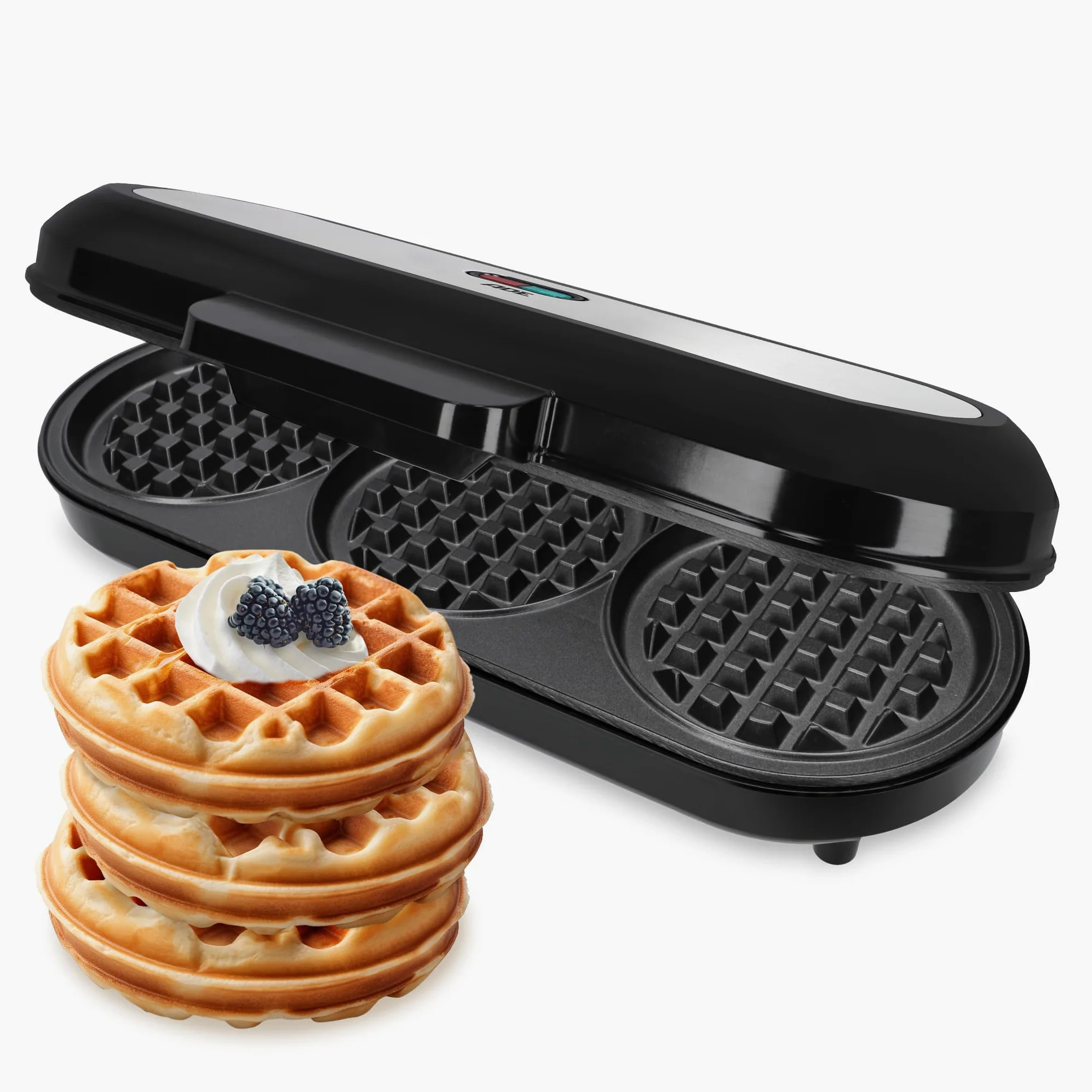 ADE Gofrera XL para 3 gofres redondos al mismo tiempo | 1.200 vatios | waffle maker con revestimiento antiadherente | perfecta para fiestas de cumpleaños infantiles