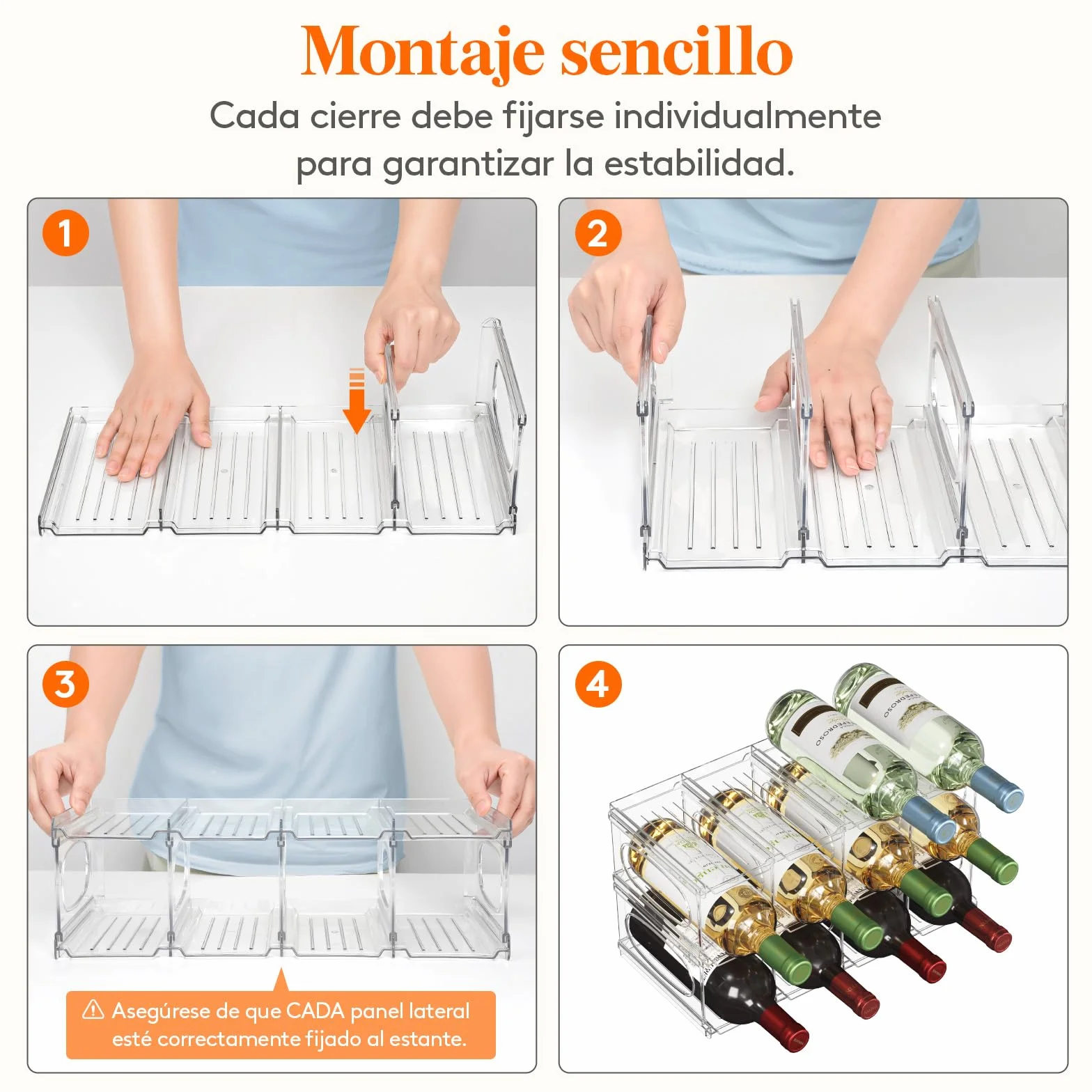 Lifewit Botellero Frigorifico para 12 Botellas, 3 Niveles Apilables Botellero para Vino, 42 x 20 x 23 cm Organizador Botellas
