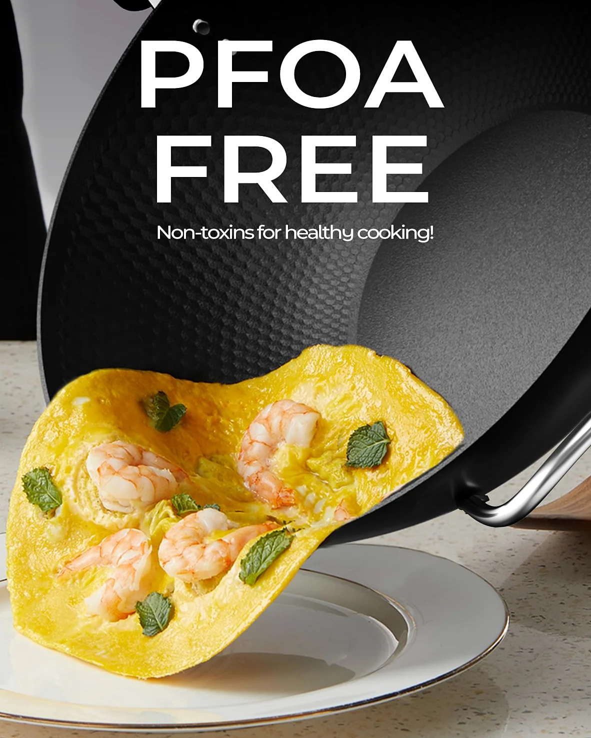 Wok de acero al carbono de 34 cm, tripol nitrurado, woks precocidos con fondo plano, antiadherente, wok japonés con tapa de cristal para todos los fuegos