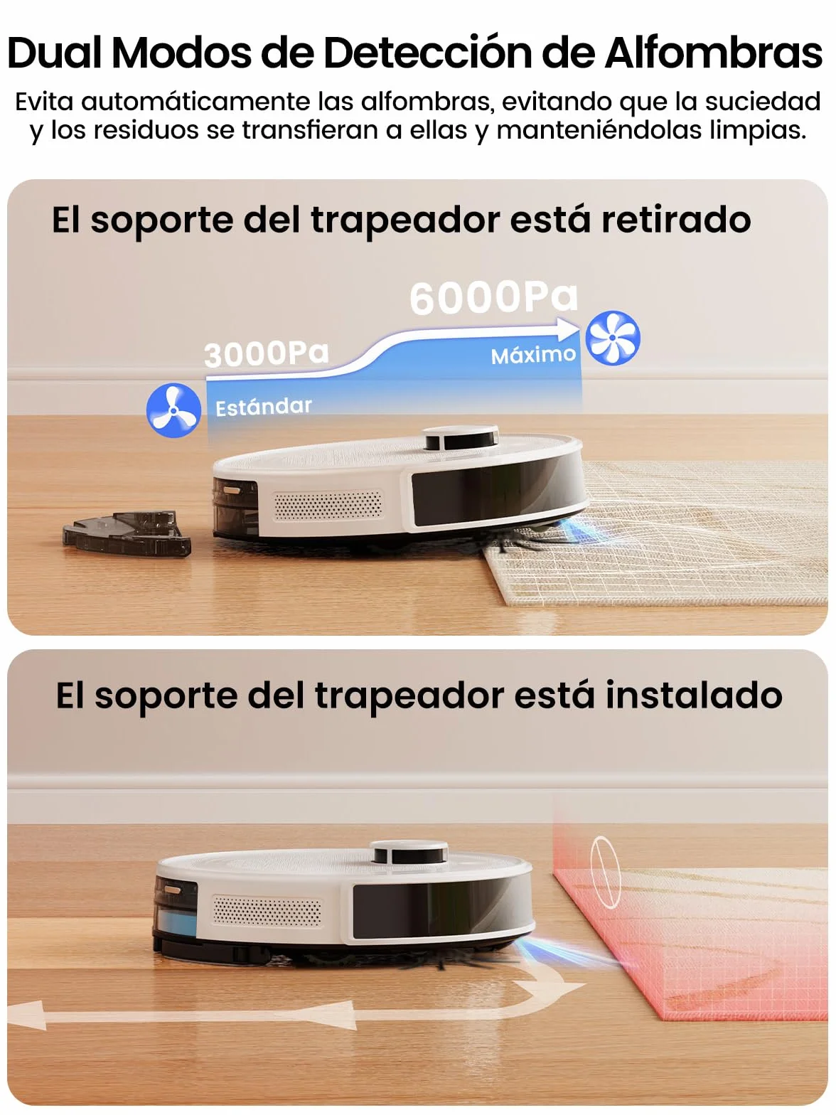 Lefant M2 Plus Robot Aspirador y Fregasuelos, 6000Pa Suction, 140min, Mapeo Inteligente con Base Autovaciado, Navegación LiDar dToF, Ideal para Limpiar Alfombras, Pisos Duros y Pelo Mascotas, Blanco
