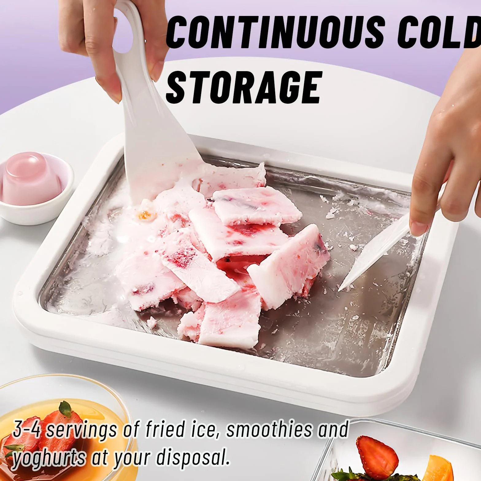 Fabricante de Helados, ZoneYan Heladera Instantánea con 2 Espátulas, Máquina para Hacer Helados en Rollo, Placa de Hielo para Helados, Plancha para Hacer Helado para Sorbete, Gelato, Yogur Helado