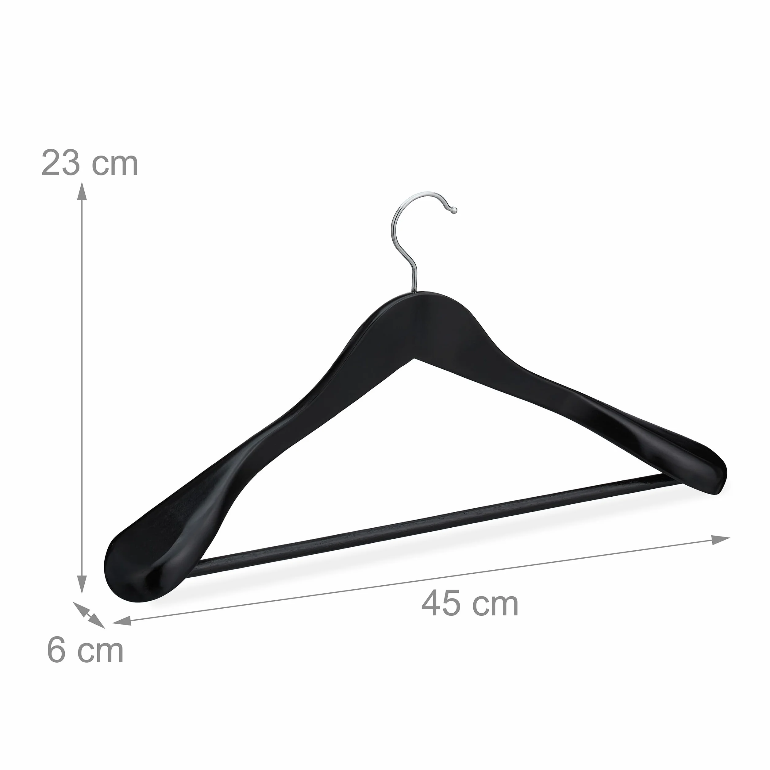 Relaxdays Perchas de Traje, Pack de 8, Colgadores de Ropa, para Colgar Chaquetas y Camisas, Barra para Pantalones, Negro