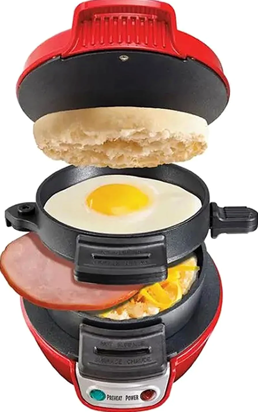 Prensacomercial para hamburguesas,sandwichera de desayuno doble con revestimiento antiadherente extraíble y lavable, completa en 5 minutos,para hacer un panini sándwich hamburguesa