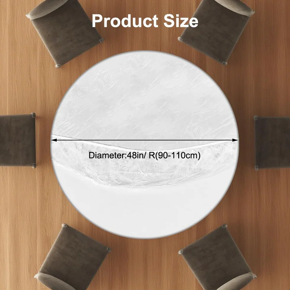 Mantel plastificado transparente de 48 pulgadas, redondo, 90-110 cm, beige, impermeable, para mesa, jardín, balcón, terraza, boda, Pascua, fiesta, primavera
