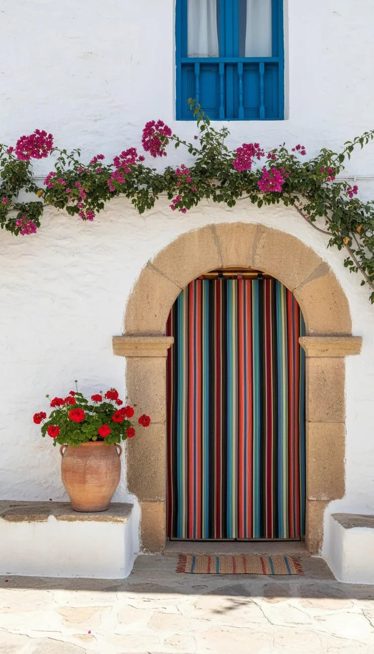 Milica Cortina Alpujarreña Jacquard Rústica 140x260 cm | Solo Cortina | Estilo Tradicional Español para Puerta y Ventana Exterior e Interior | Alta Resistencia y Fácil Instalación | Modelo Jarapa