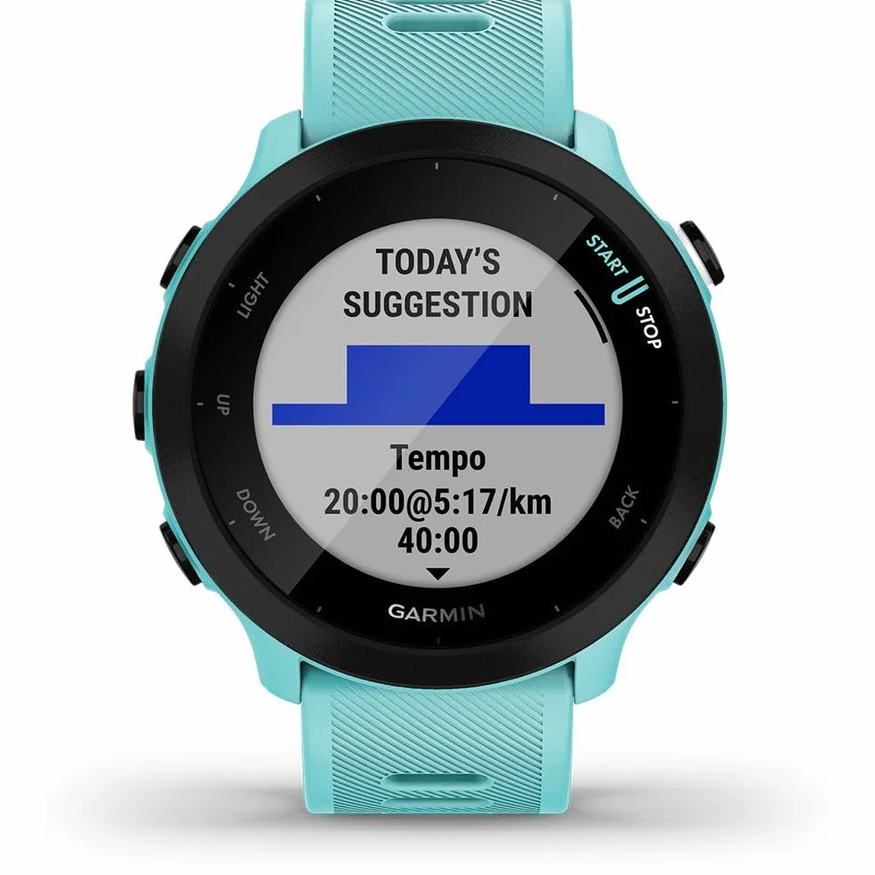 Garmin Forerunner 55 Reloj Inteligente Running GPS Planes Entrenamiento Notificaciones Seguimiento Bienestar Turquesa Reacondicionado