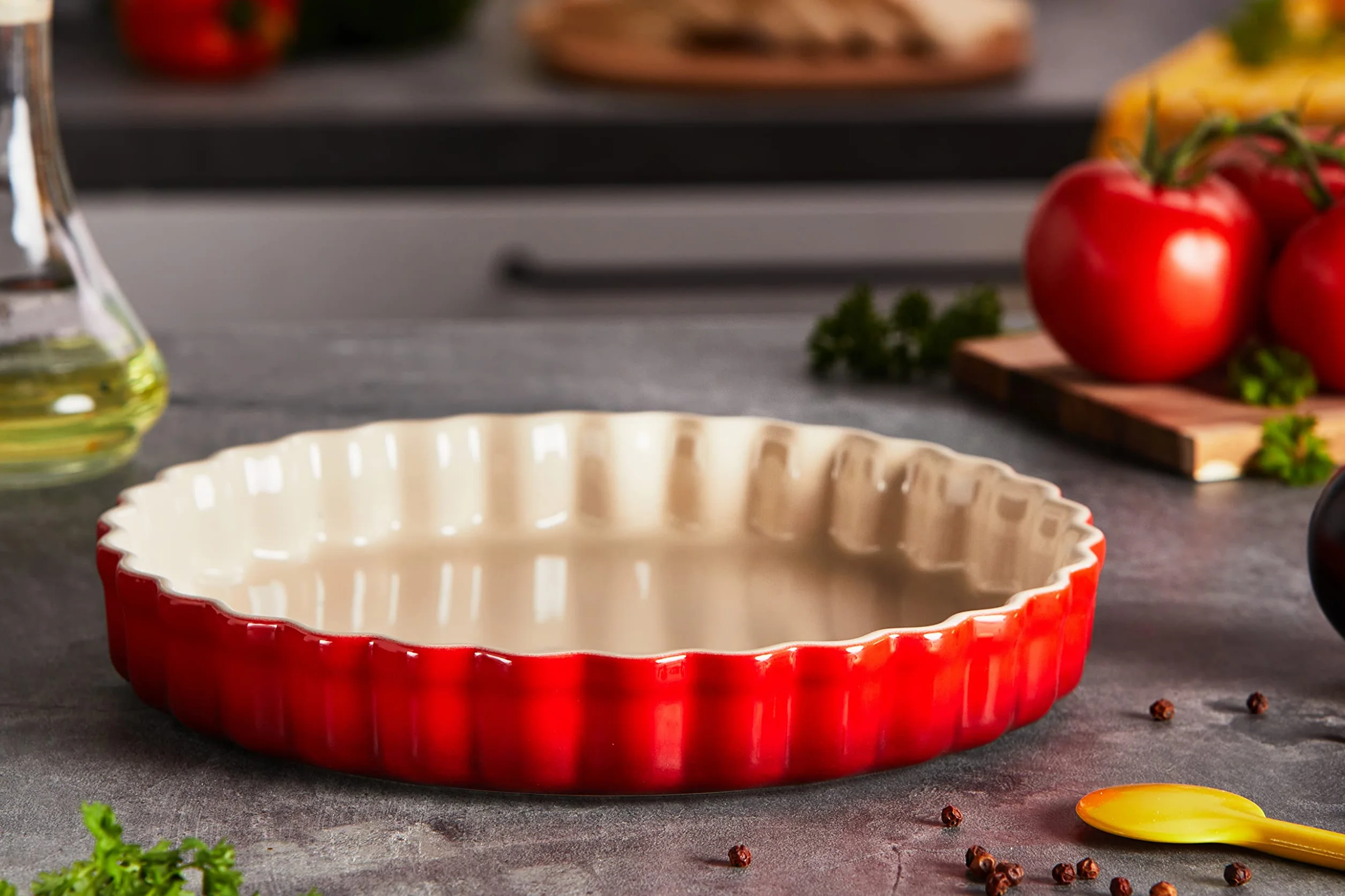 LE CREUSET Molde tarta de cerámica de gres, 24 cm, 1, 14 L, Cereza, 71120240600001