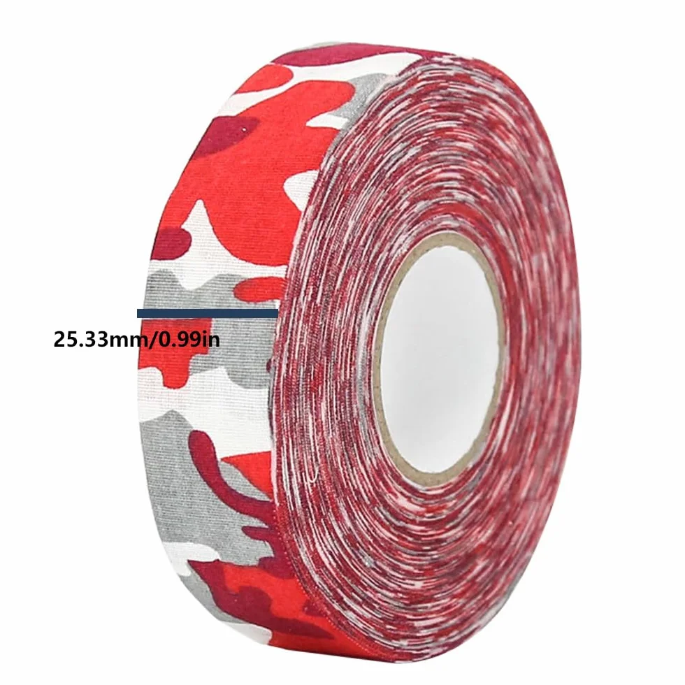 Cinta de Hockey 25m x 2,5cm Camuflaje Rojo - Tela de Algodón Resistente al Frío y Agarre Antideslizante