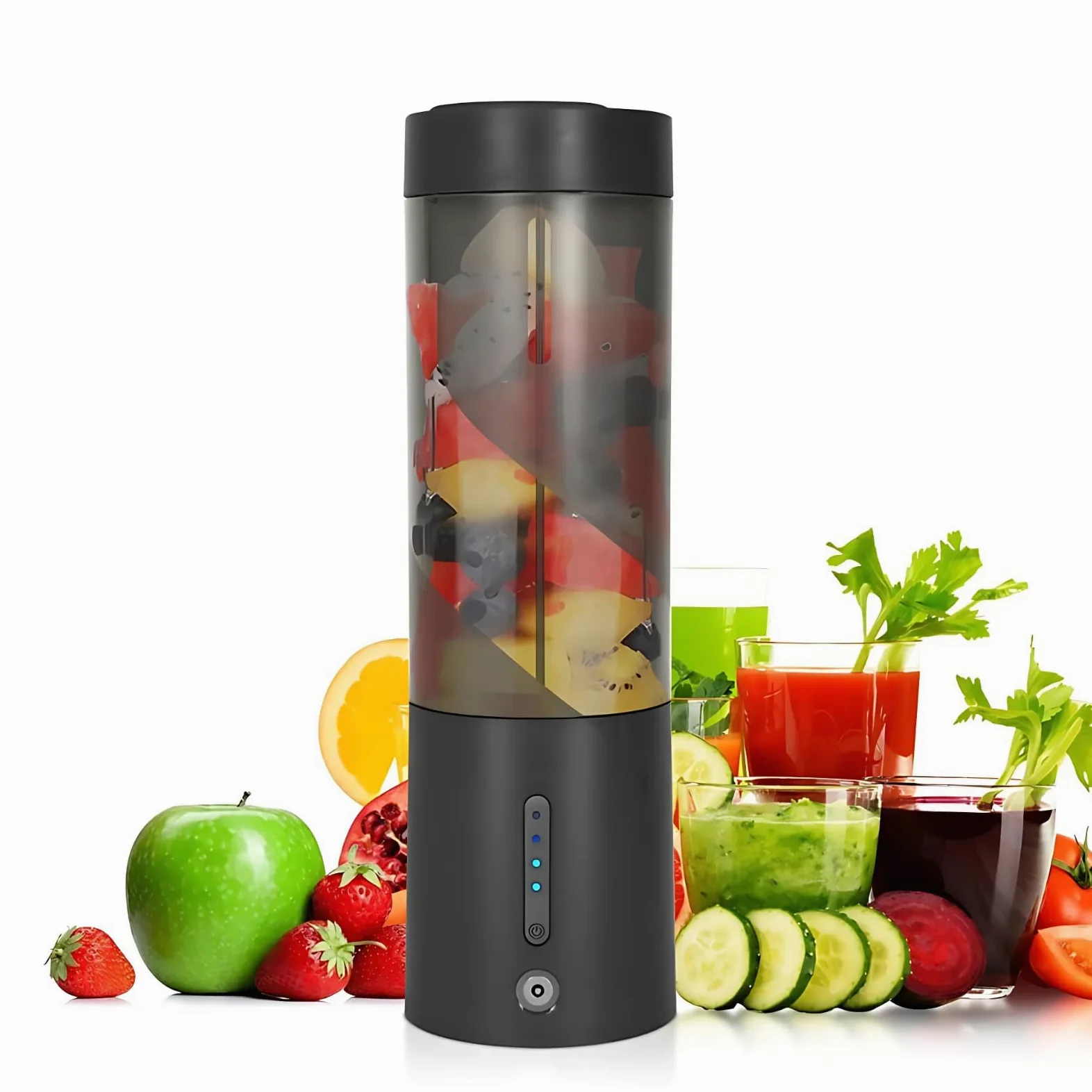 Licuadora portátil, licuadora recargable por USB con 6 cuchillas mejoradas y batería de 4000 mAh, capacidad de 450 ml, ideal para batidos, batidos de proteínas, viajes y oficina (negro)