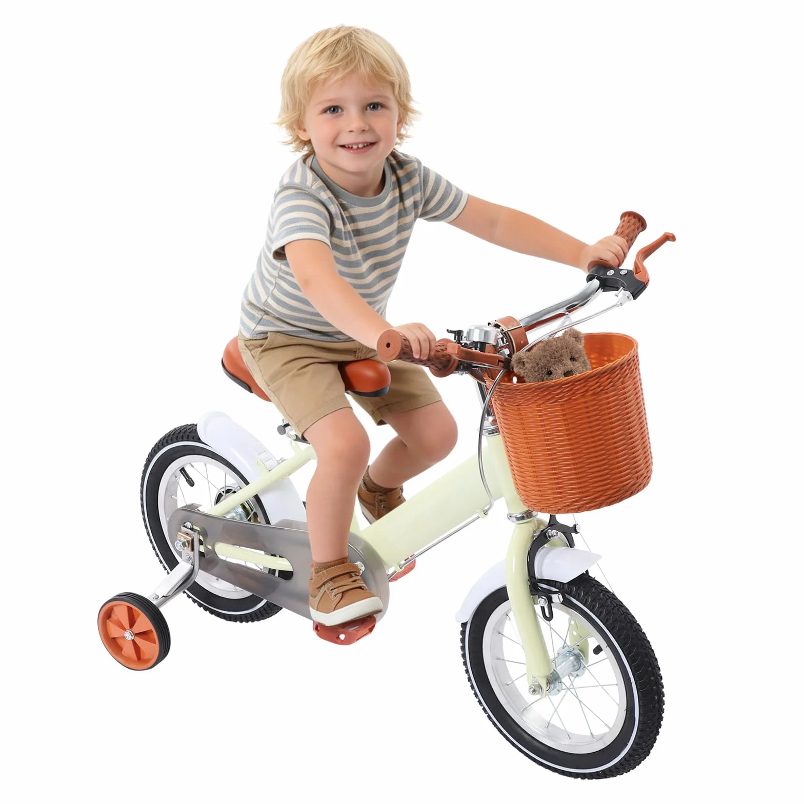 Bicicleta infantil 12 pulgadas para niños niñas 2-4 años ruedas estabilizadoras sillín manillar ajustables marco acero freno V diseño fresco