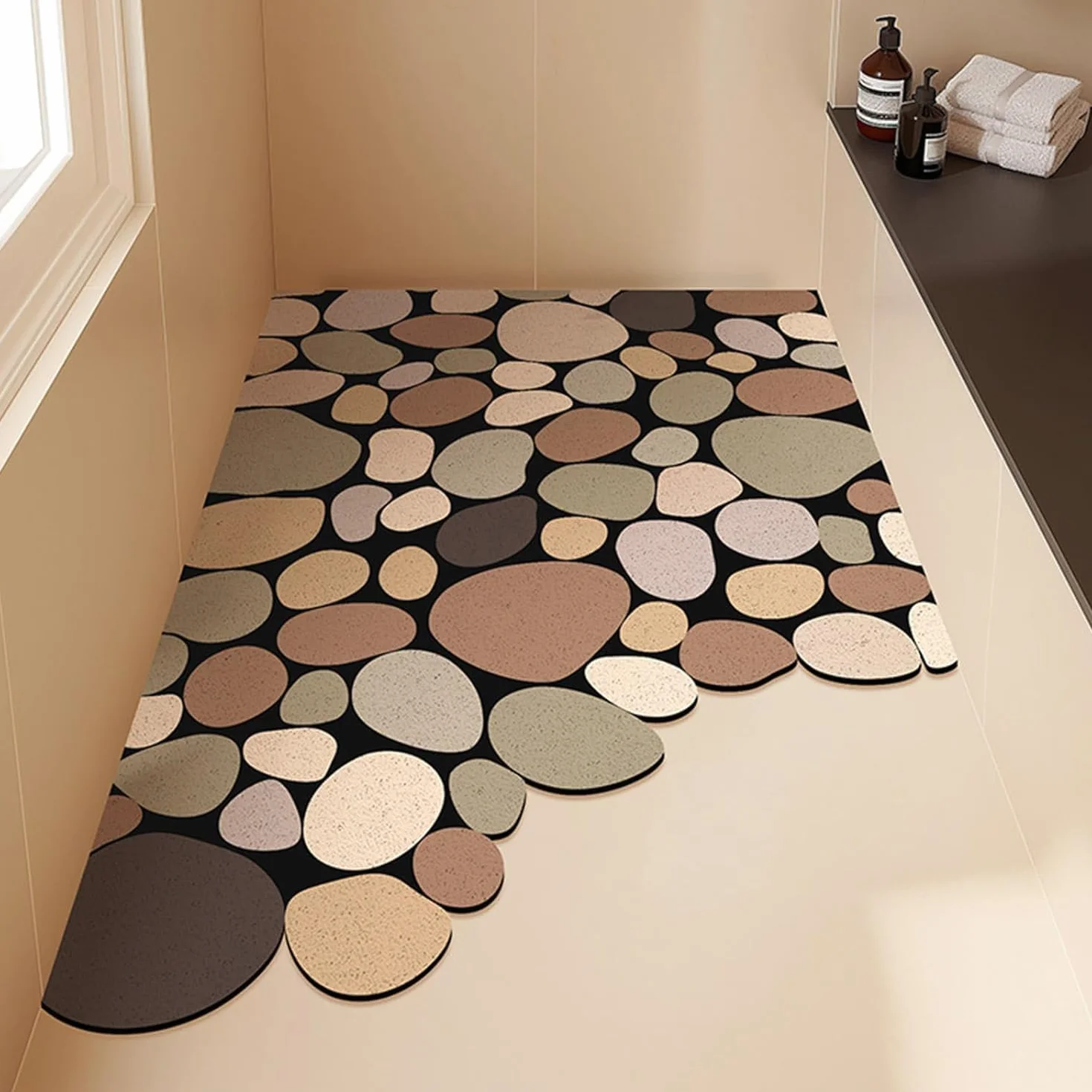 Alfombrilla de Ducha Antideslizante Alfombra Ducha – Guijarro luffa y rápida(Came,60X90cm)