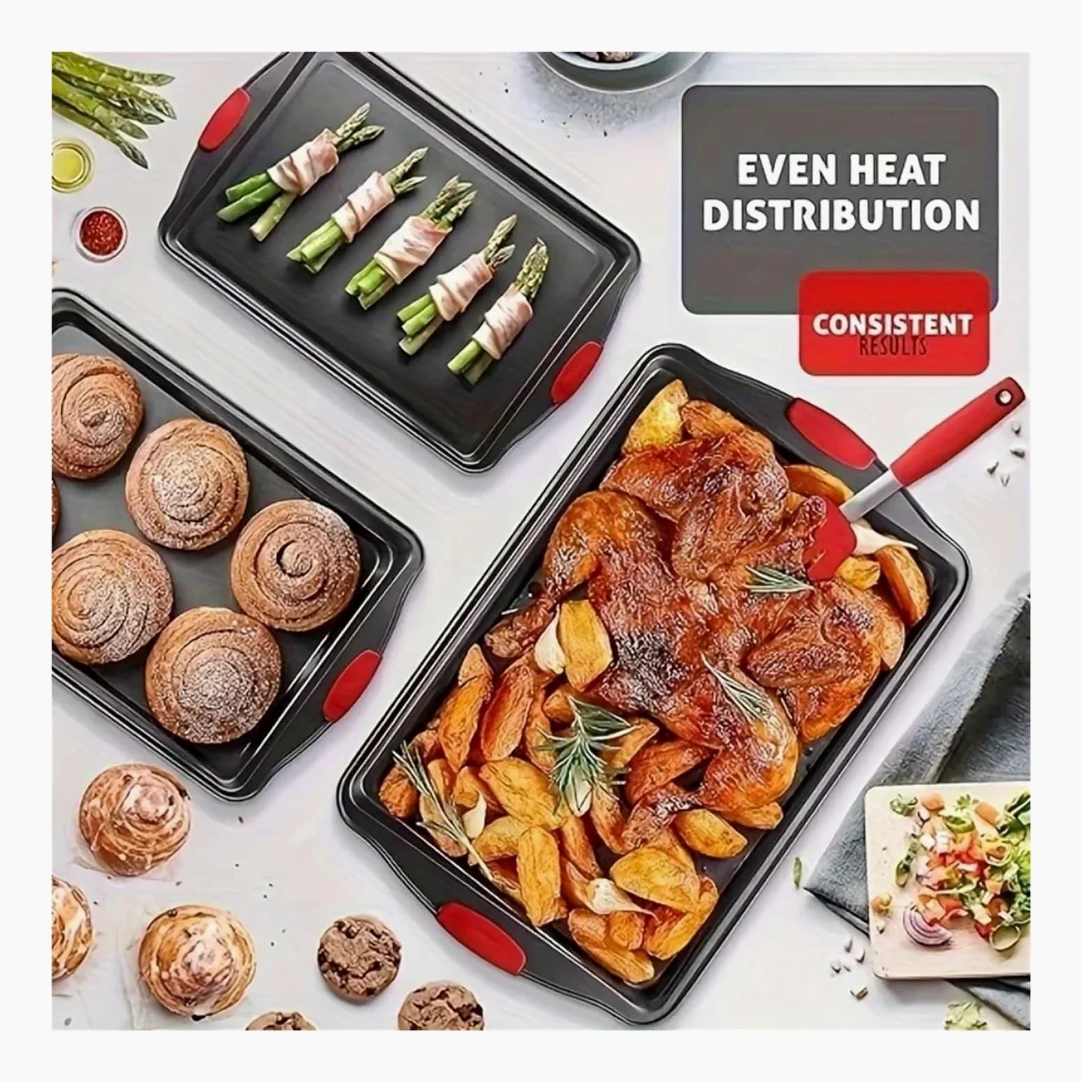 Bandeja de Horno Bandeja for Hornear de Acero al Carbono, sartenes antiadherentes for horneado en casa, fácil de Limpiar, for Hornear Galletas, Asar y Asar, 3 uds.