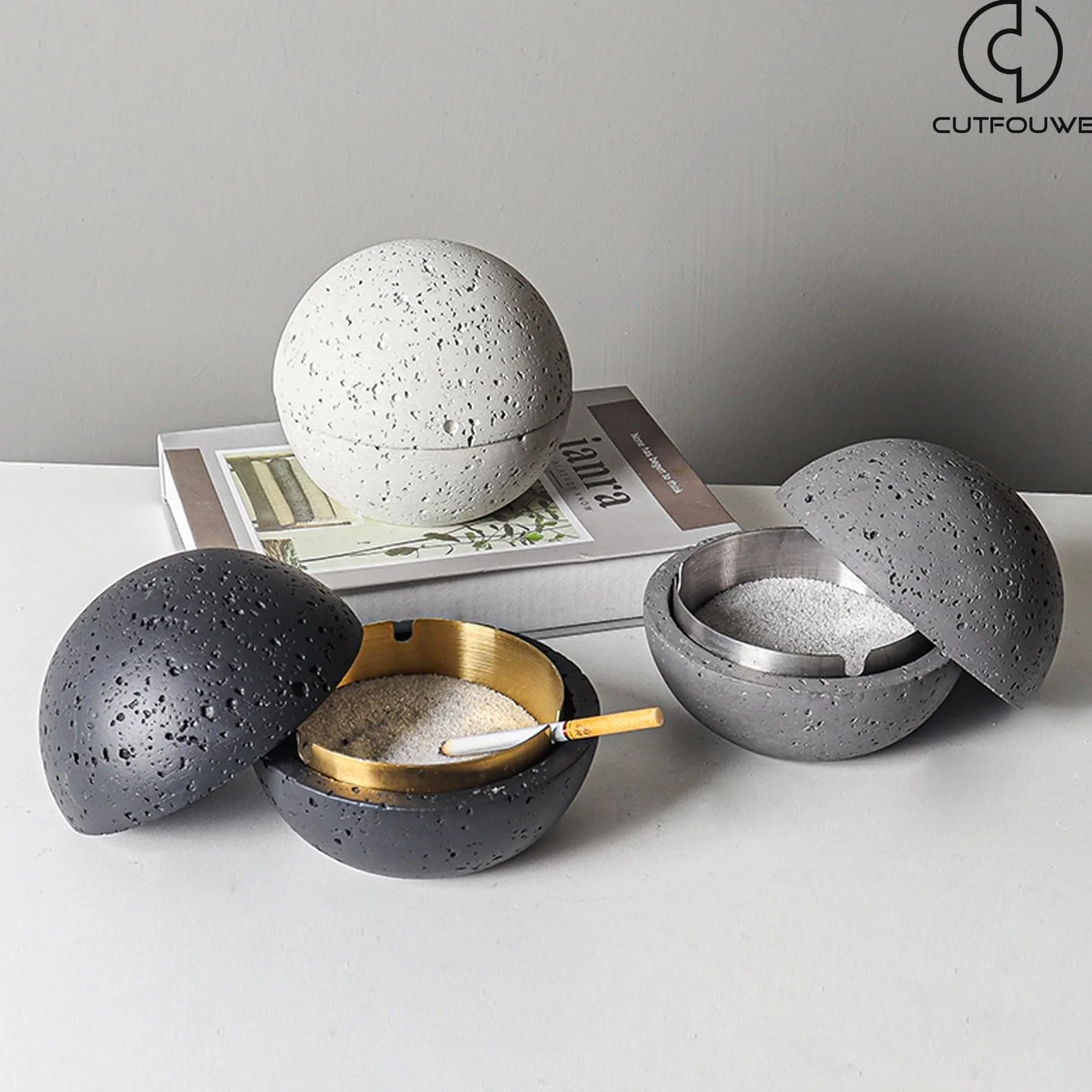 Cubo de Basura de Moda con Cilindro Interior de Metal, Blanco