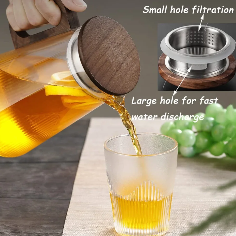 Nff Jarra De Cristal, Jarra De Cristal De 1,2 L con Tapa, con Mango De Madera Jarra De Agua De Cristal Resistente Al Calor Apta For Bebidas, Té Caliente, Café, Leche (Color : A)