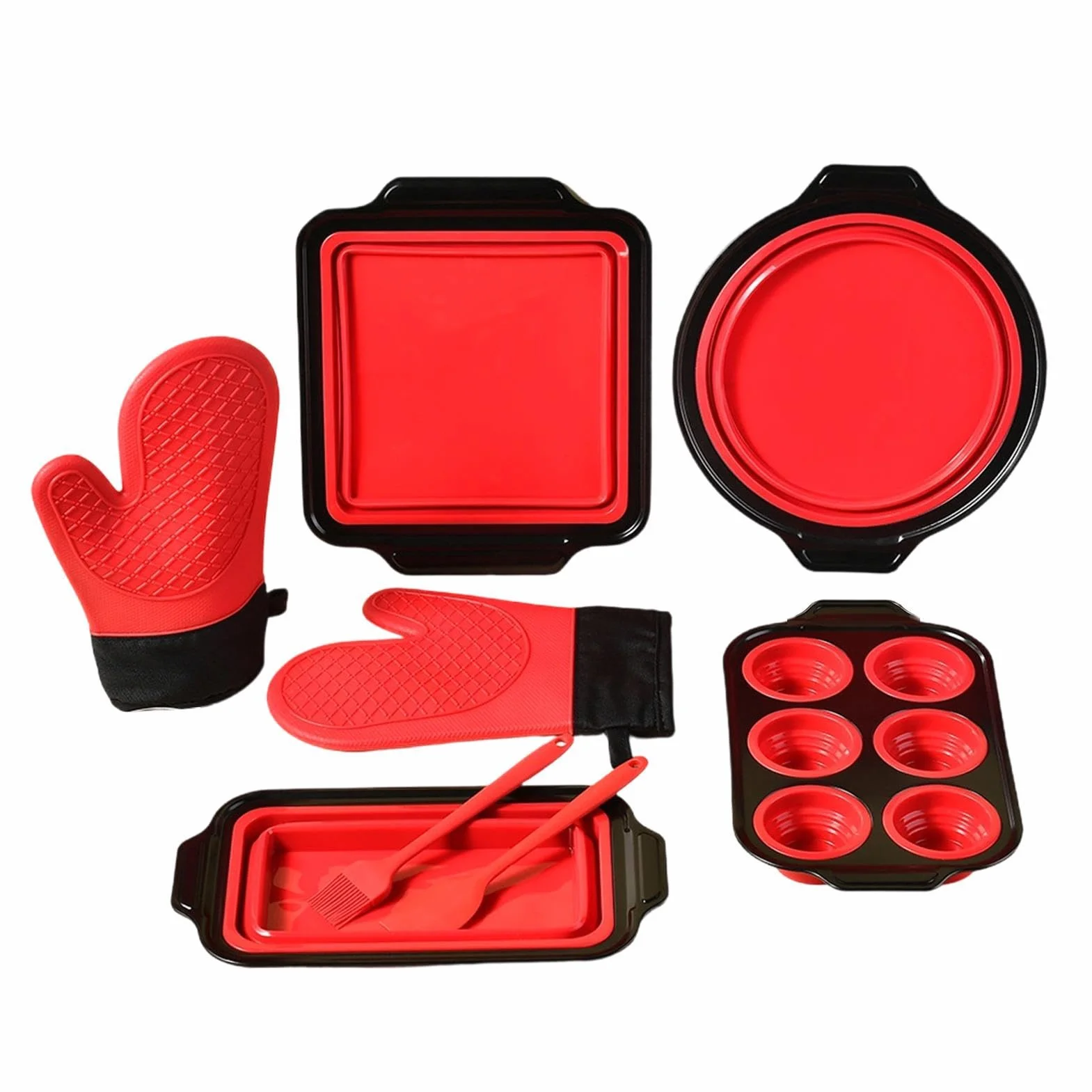 Juego de Moldes de Silicona para Hornear Vajilla Flexible para Hornear | con Guante, Rasqueta y Cepillo Set Antiadherente para Hornear Para pan, galletas, huevos, horno, tostadora