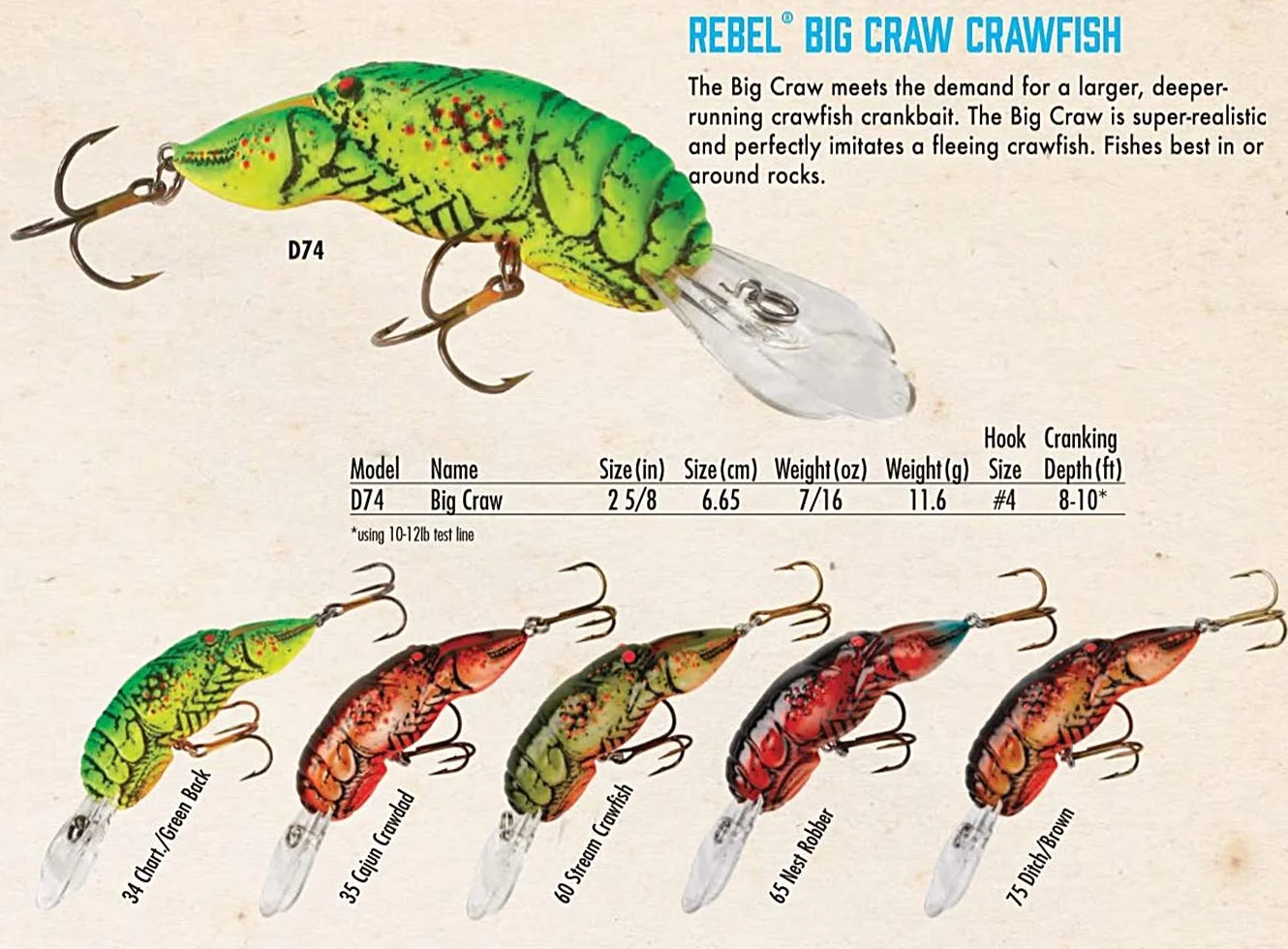 Rebel Señuelos Original Realista Crawfish Crankbait Pesca Señuelo