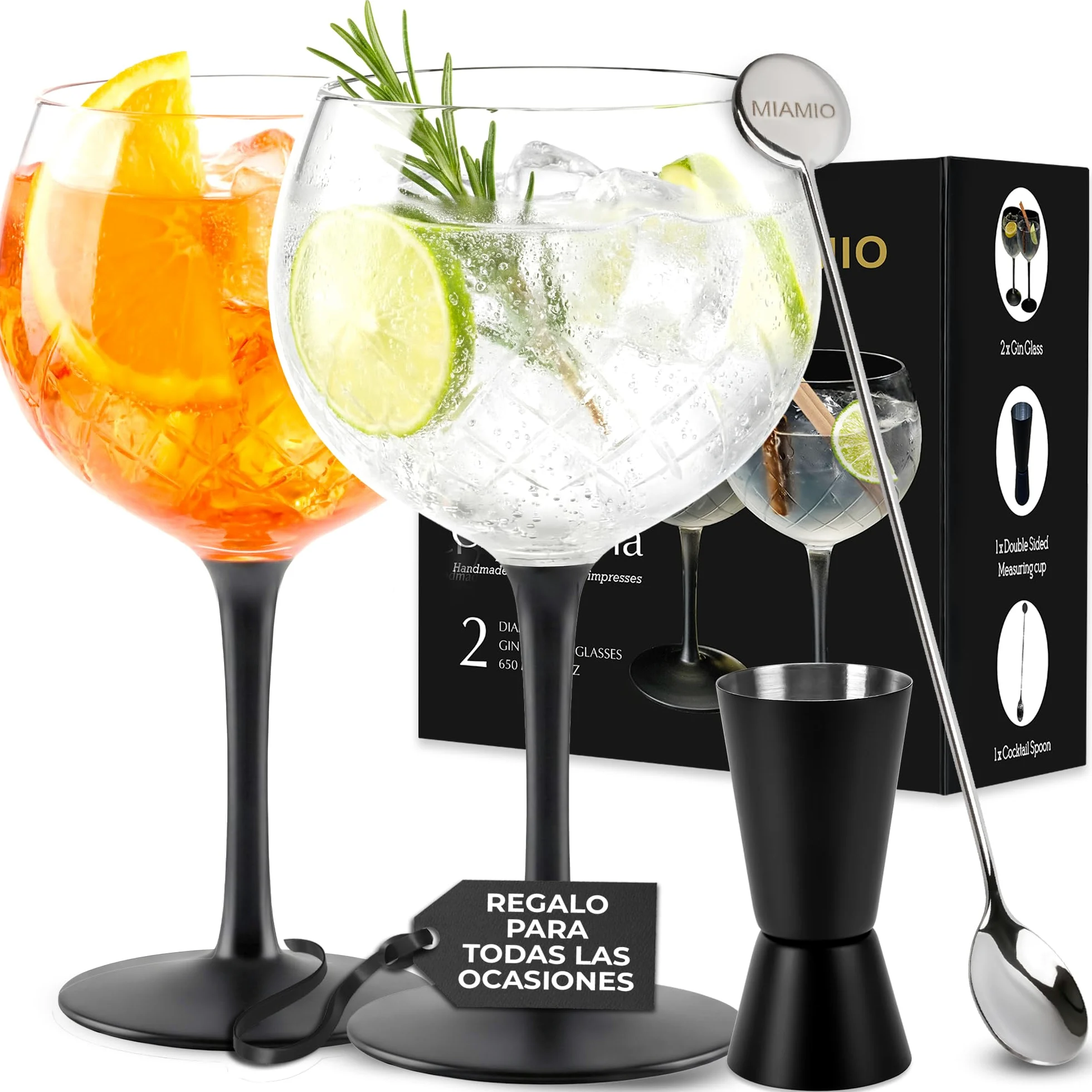 MIAMIO - set de 2 copas de ginebra 650 ml Crystaluna para cocina | Copas de ginebra para gin tonic y cócteles, 650 ml, Crystaluna. Diseño moderno y práctico para la cocina y el día a día.