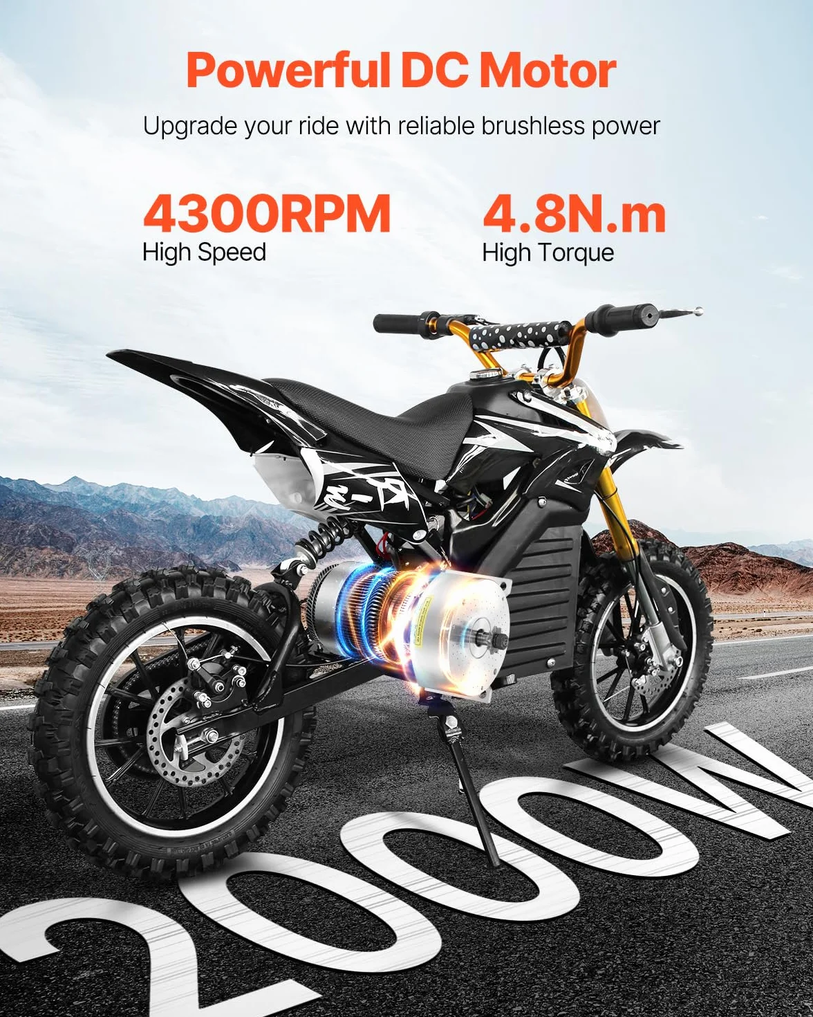 VEVOR Kit de Motor Eléctrico sin Escobillas de CC 2000 W 48 V 4300 RPM con Controlador de Velocidad
