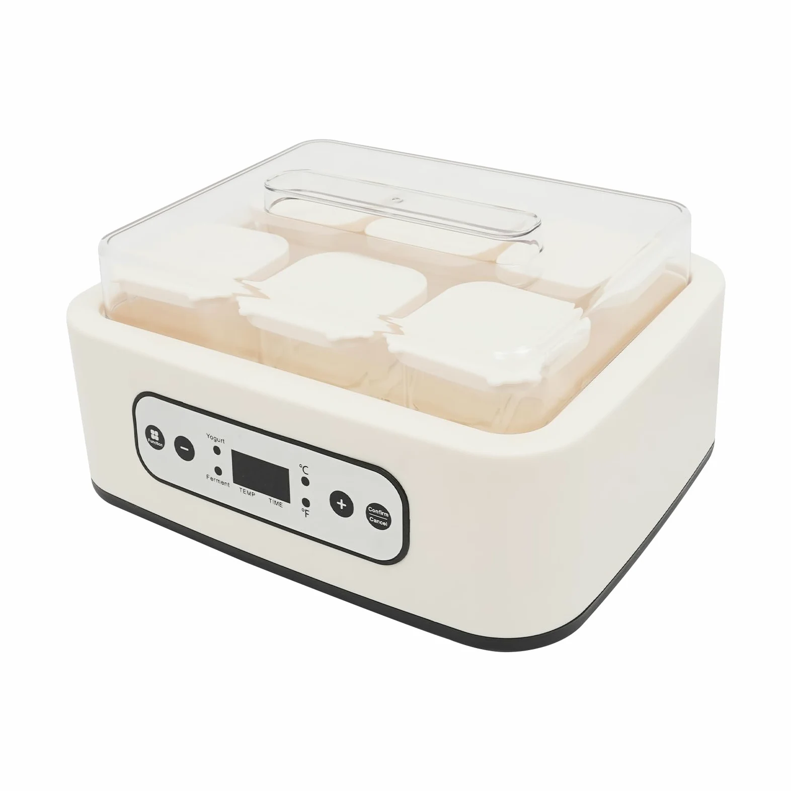 Yogurtera 6 vasos, temperatura precisa para yogur casero, silencioso, 1,5 l, máquina de yogur para cocina y familias, 26 x 21 x 15 cm, color beige