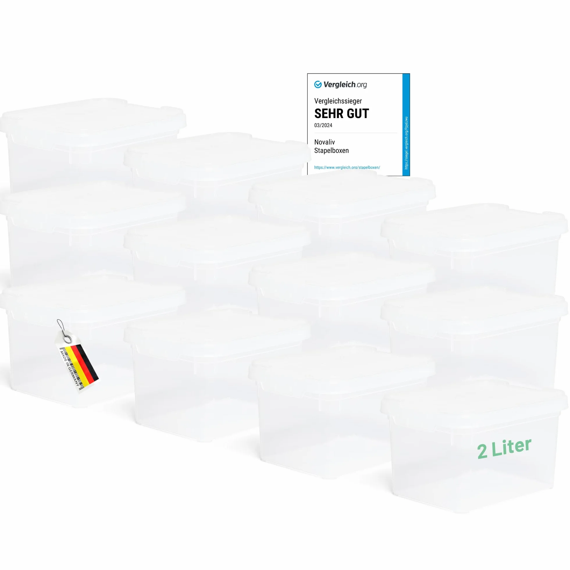 Novaliv 12 Cajas de Almacenaje y Almacenamiento con Tapa Pequeñas, 2 L, Transparentes, Apilables, con Cierre de Clip, de Plástico, sin BPA, 19 x 14 x 11 cm