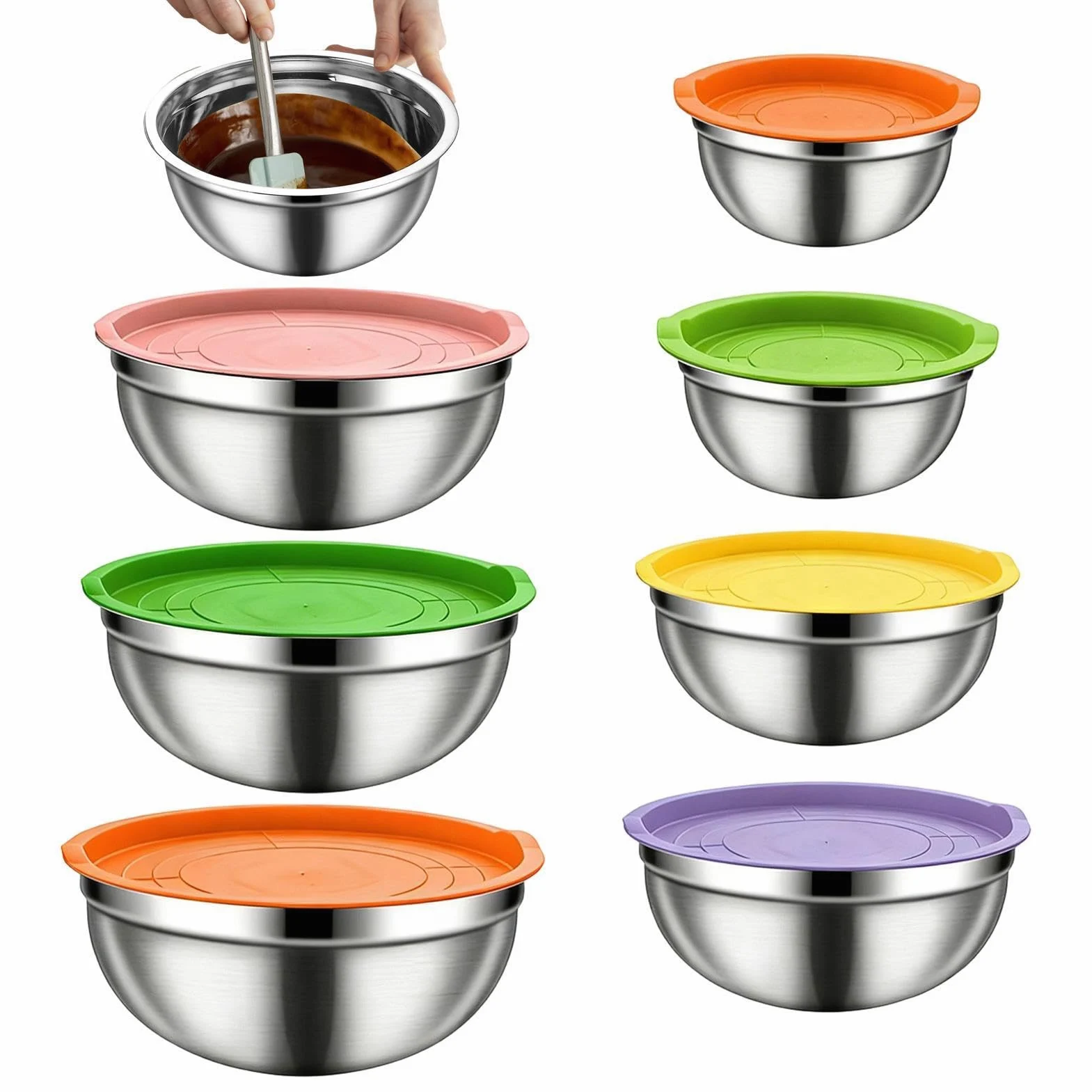 Juego de Bol para Mezclar con Tapa Base antideslizante, tapa hermética y | Ideales para Ensaladas, Verduras, Salsas, Cereales, Huevos, Masas y Frutas para Cereales, Snacks,
