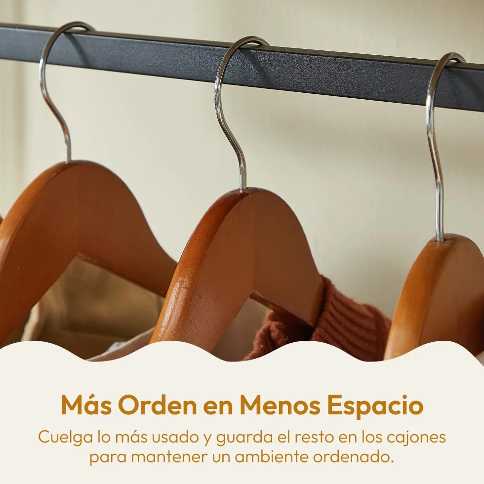 CASABEL Armario Abierto para Ropa 80×40×167 cm con 4 cajones de Tela rígida, cómoda compacta para Dormitorio o recibidor, Estructura de Metal Negro y Tablero de Madera