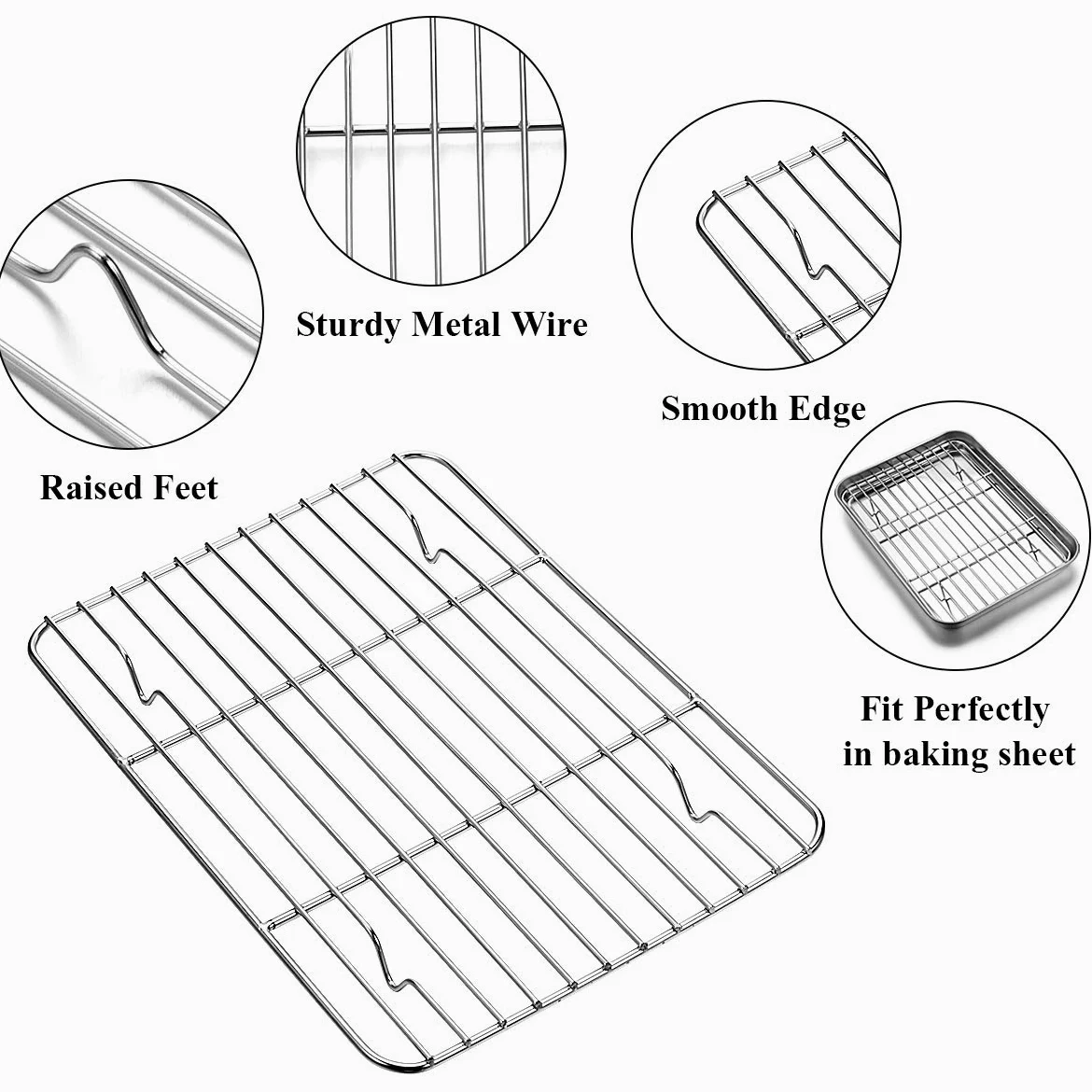 Wildone Juego de bandejas de horno y estantes (2 bandejas + 2 estantes), bandeja de horno de acero inoxidable con rejilla de refrigeración, no tóxica, resistente y fácil de limpiar