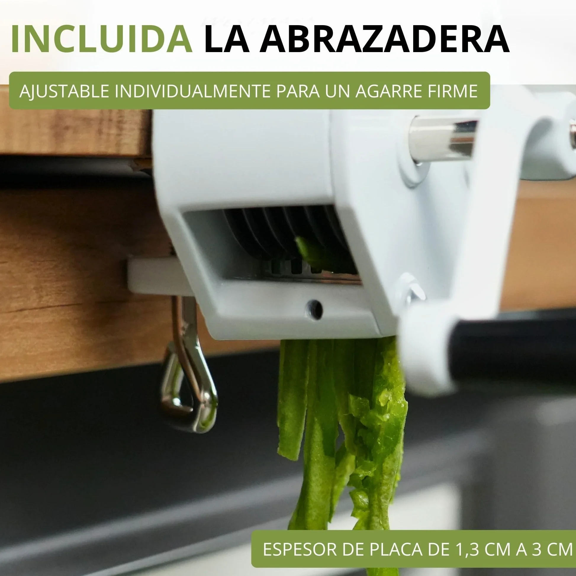 Westmark Mandolina para judías con gran abertura de corte y abrazadera de tornillo para el montaje en la mesa, Cuchillas de acero inoxidable/carcasa de acero, Blanco, 11862260