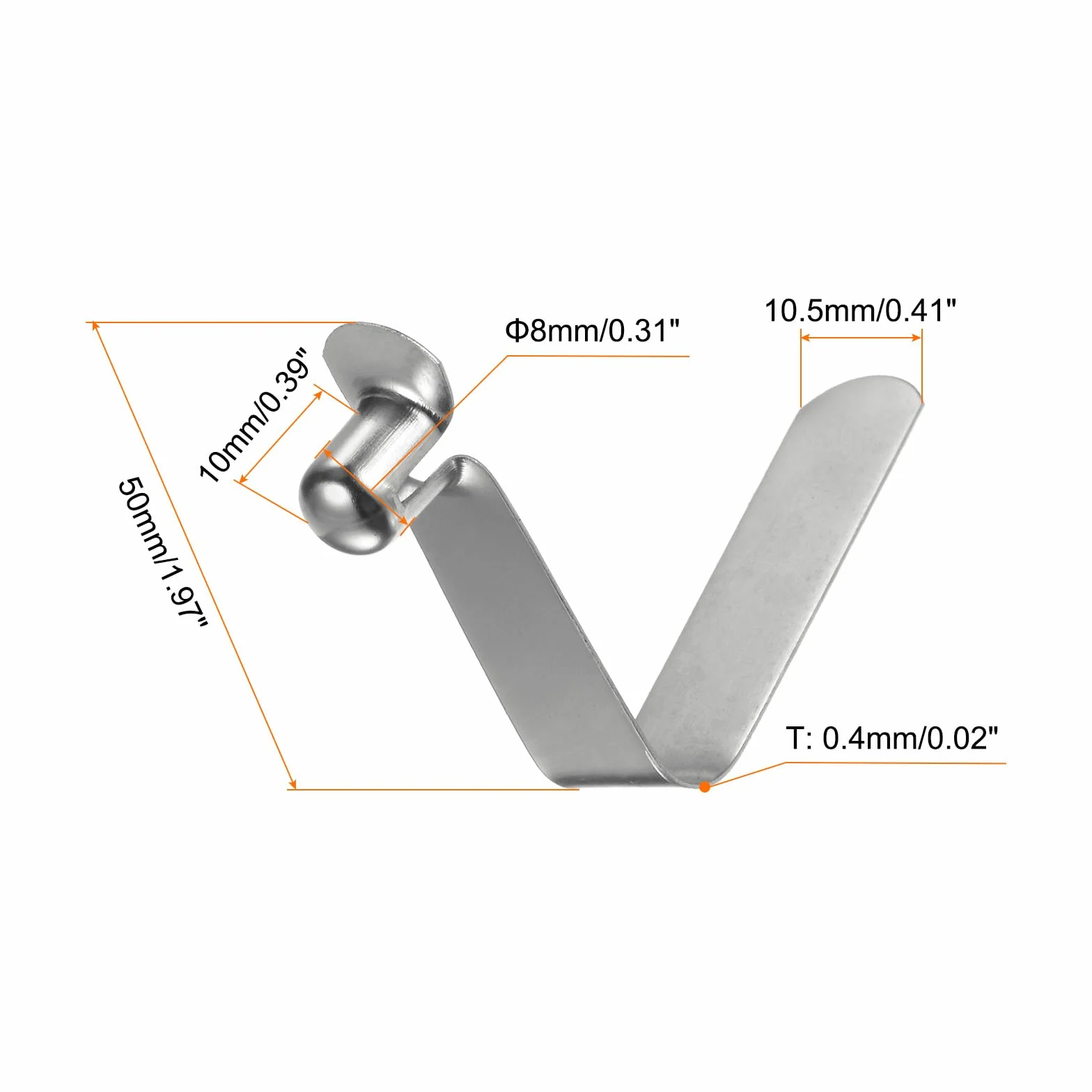 QUARKZMAN 30Pcs Clip de Resorte de Botón Único para Remo de Kayak 8x10x42mm Acero 65Mn en Forma de V