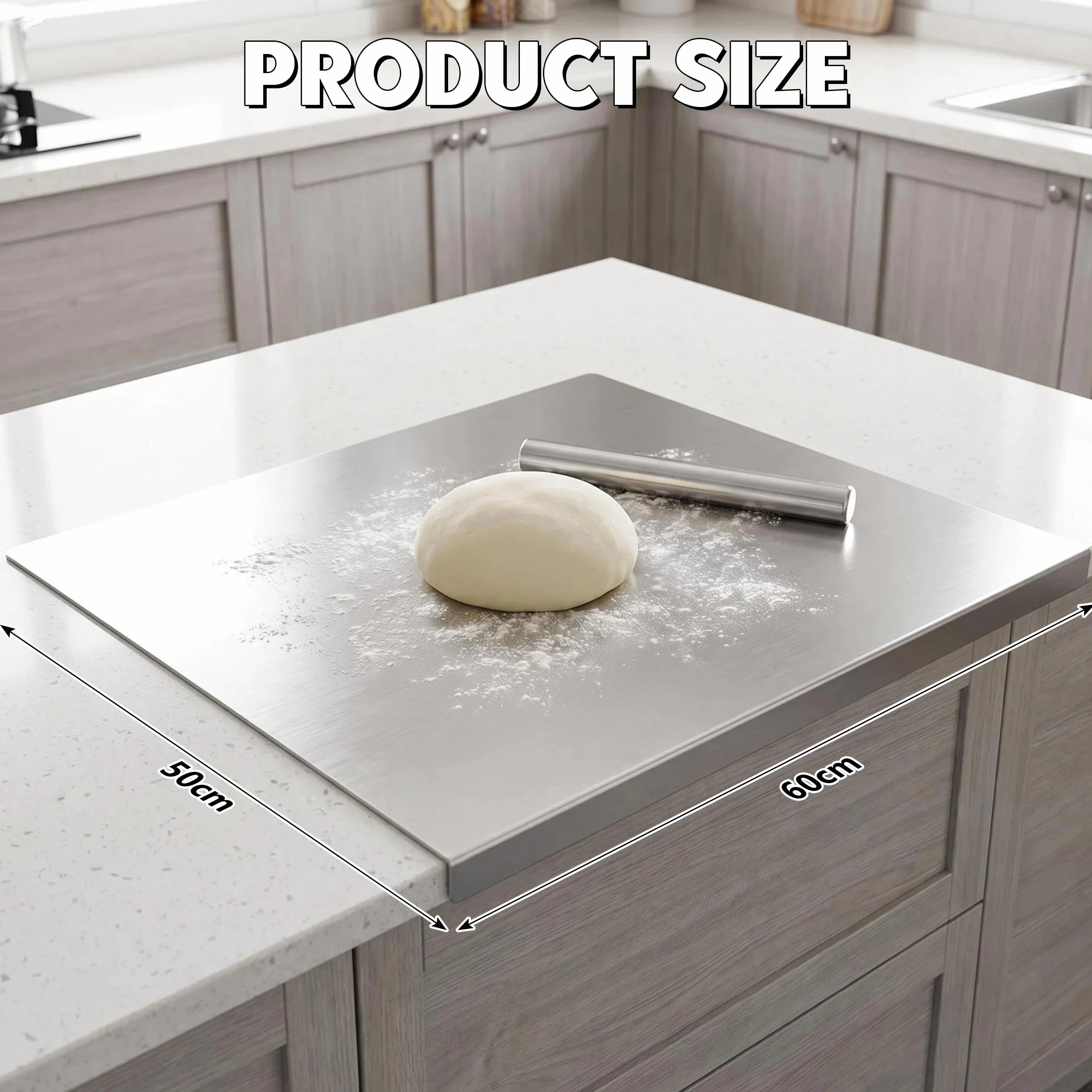 Tabla de cortar de acero inoxidable, encimera de acero inoxidable, tabla de cortar antideslizante con borde, encimera con tabla de cortar, para cocina, bar, restaurante, para amasar pizza